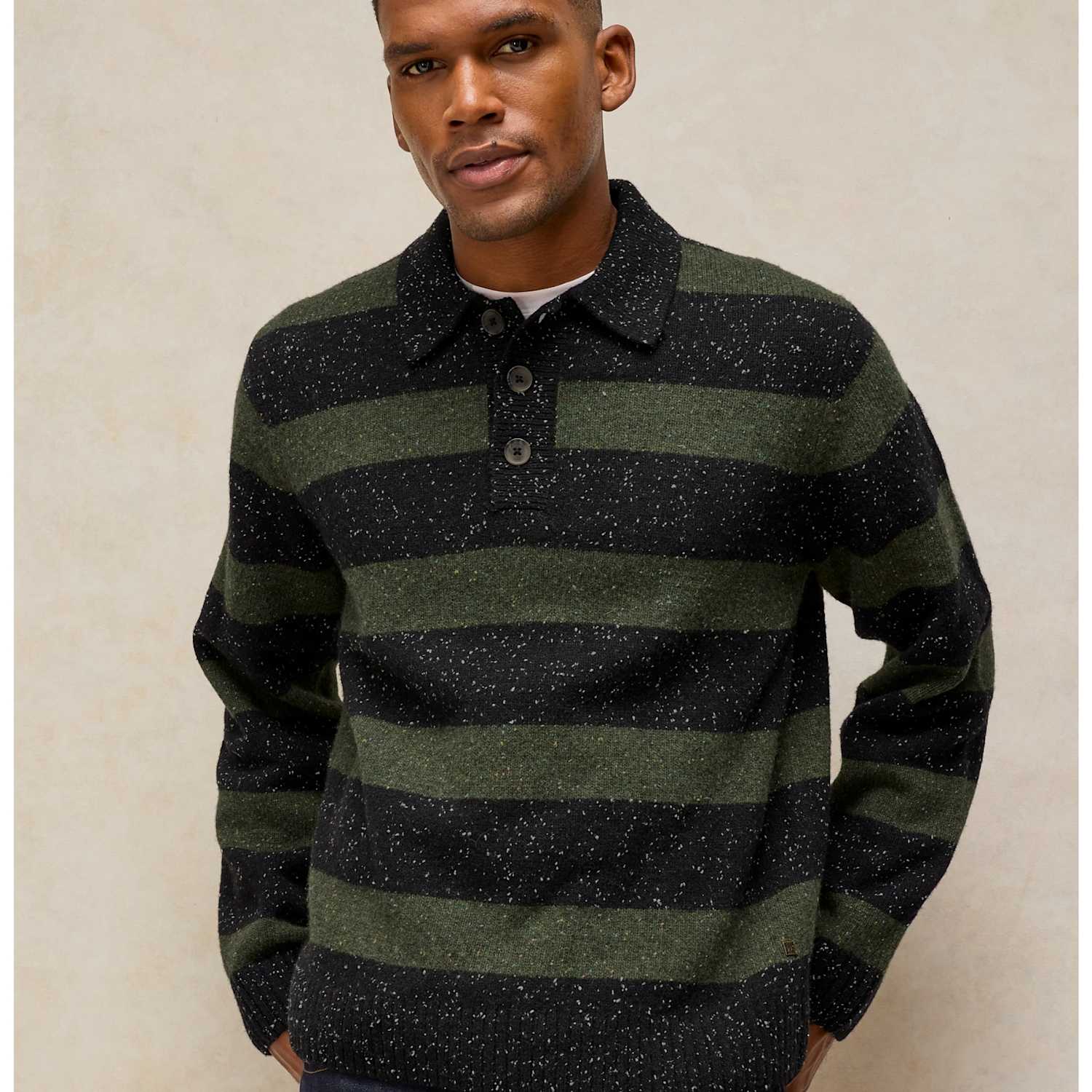 White Stuff Men's Lambswool Rich Striped Rugby Shirt - L - Green Mix - Available at M&S