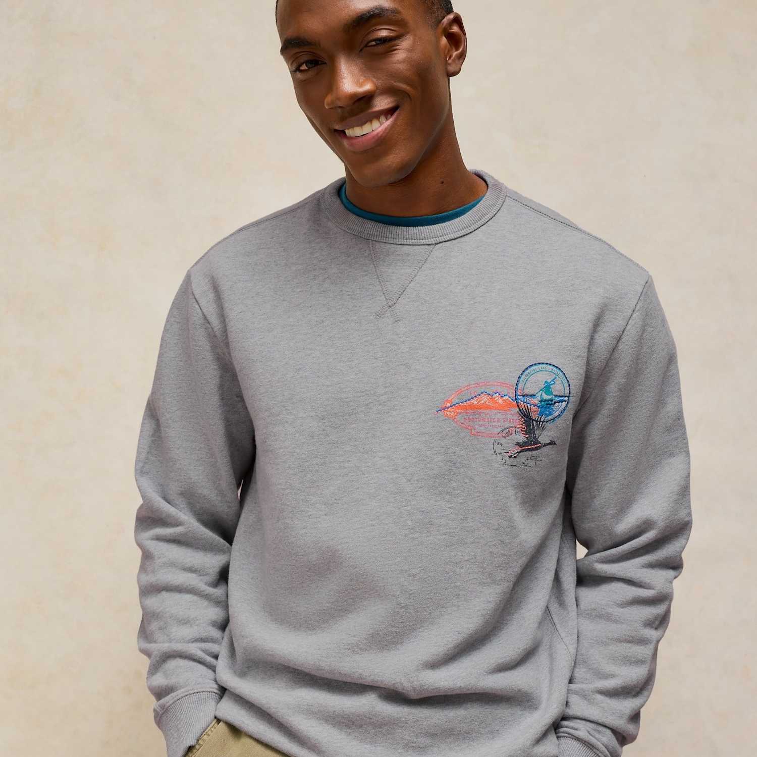 White Stuff Men's Pure Cotton Crew Neck Graphic Sweatshirt - M - Grey Mix - Available at M&S