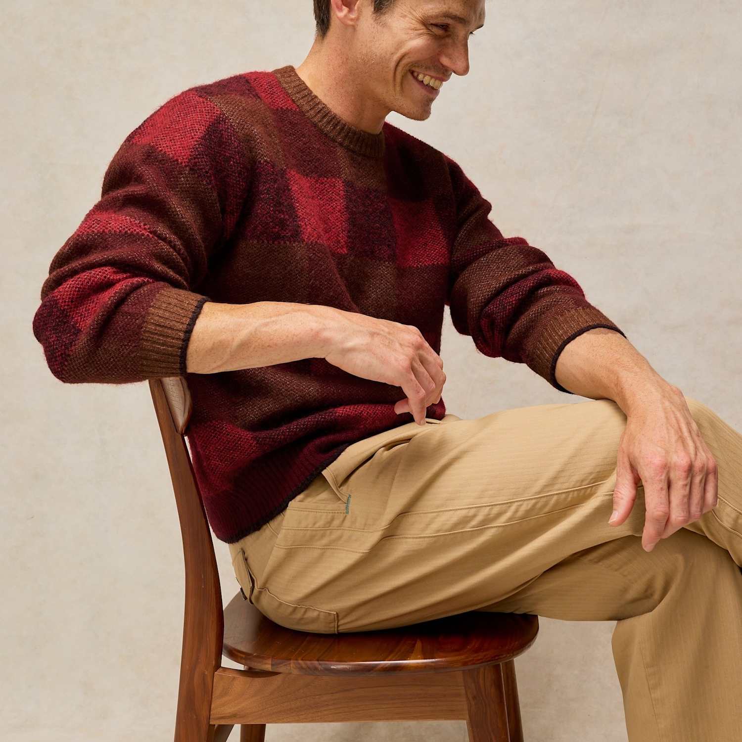White Stuff Men's Barnes Checked Crew Neck Jumper - M - Red Mix - Available at M&S