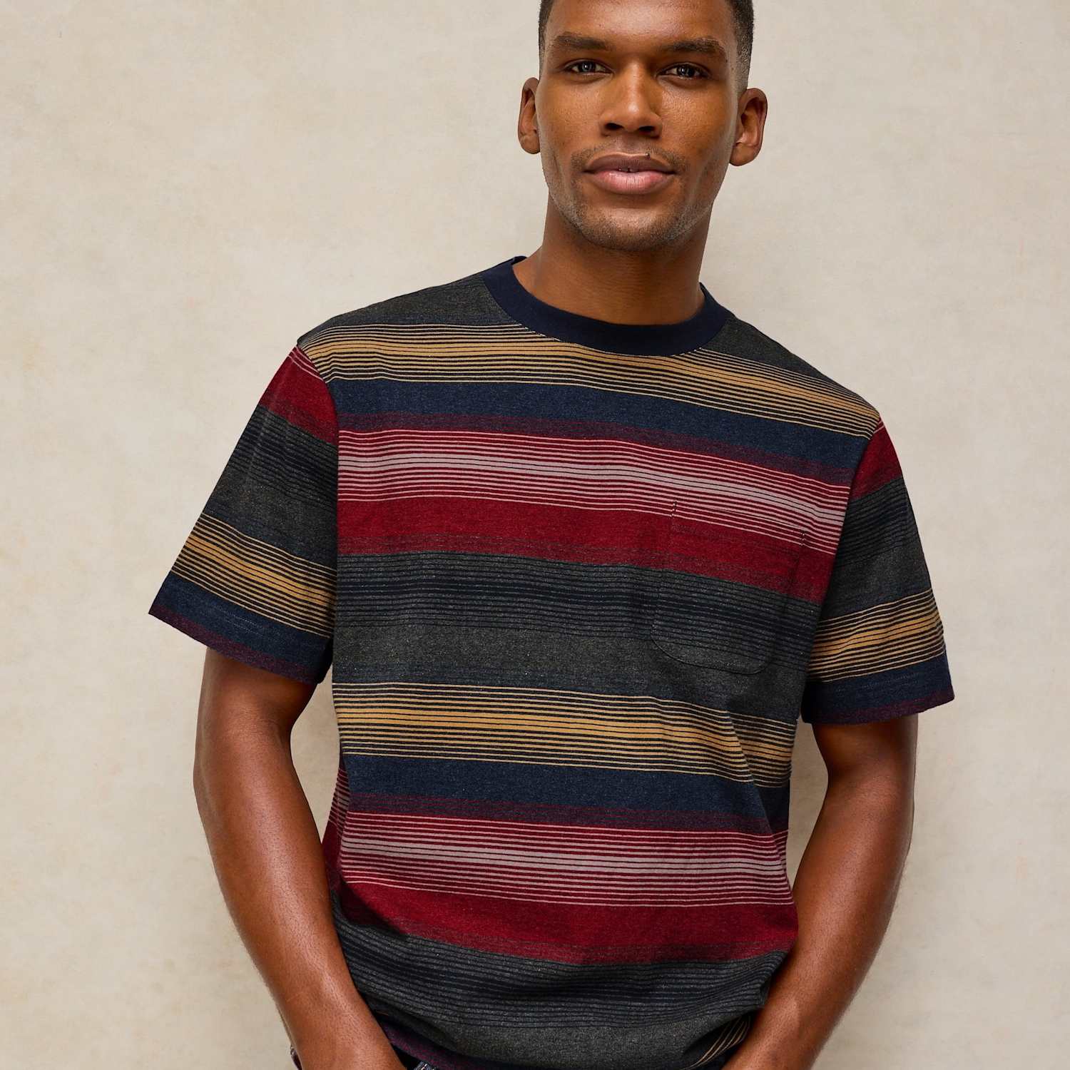 White Stuff Men's Pure Cotton Crew Neck Striped T-Shirt - M - Grey Mix - Available at M&S