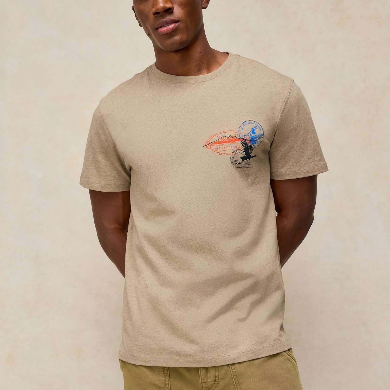 White Stuff Men's Cotton Rich Embroidered Crew Neck T-Shirt - M - Natural Mix - Available at M&S