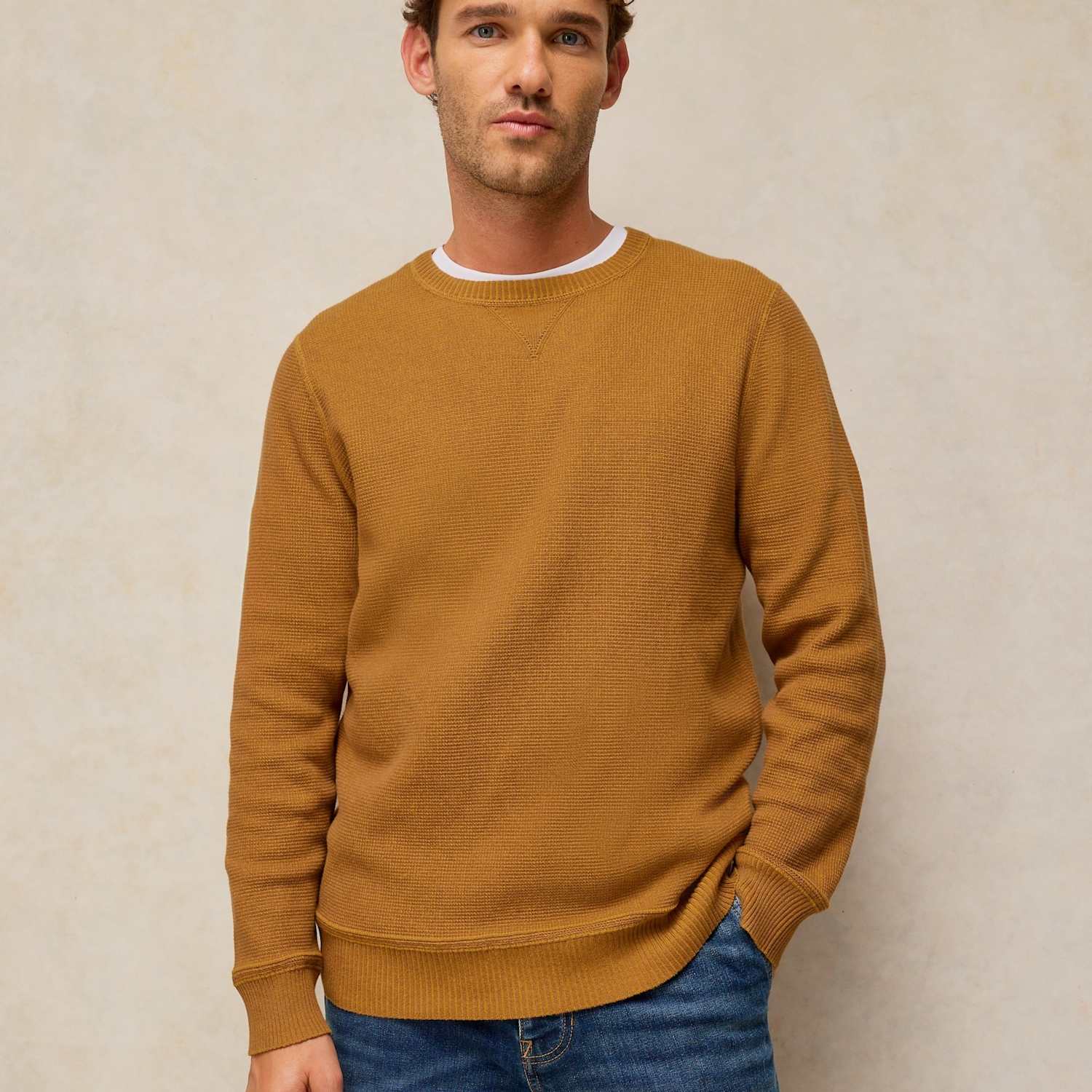 White Stuff Men's Pure Cotton Crew Neck Jumper - XL - Tan - Available at M&S
