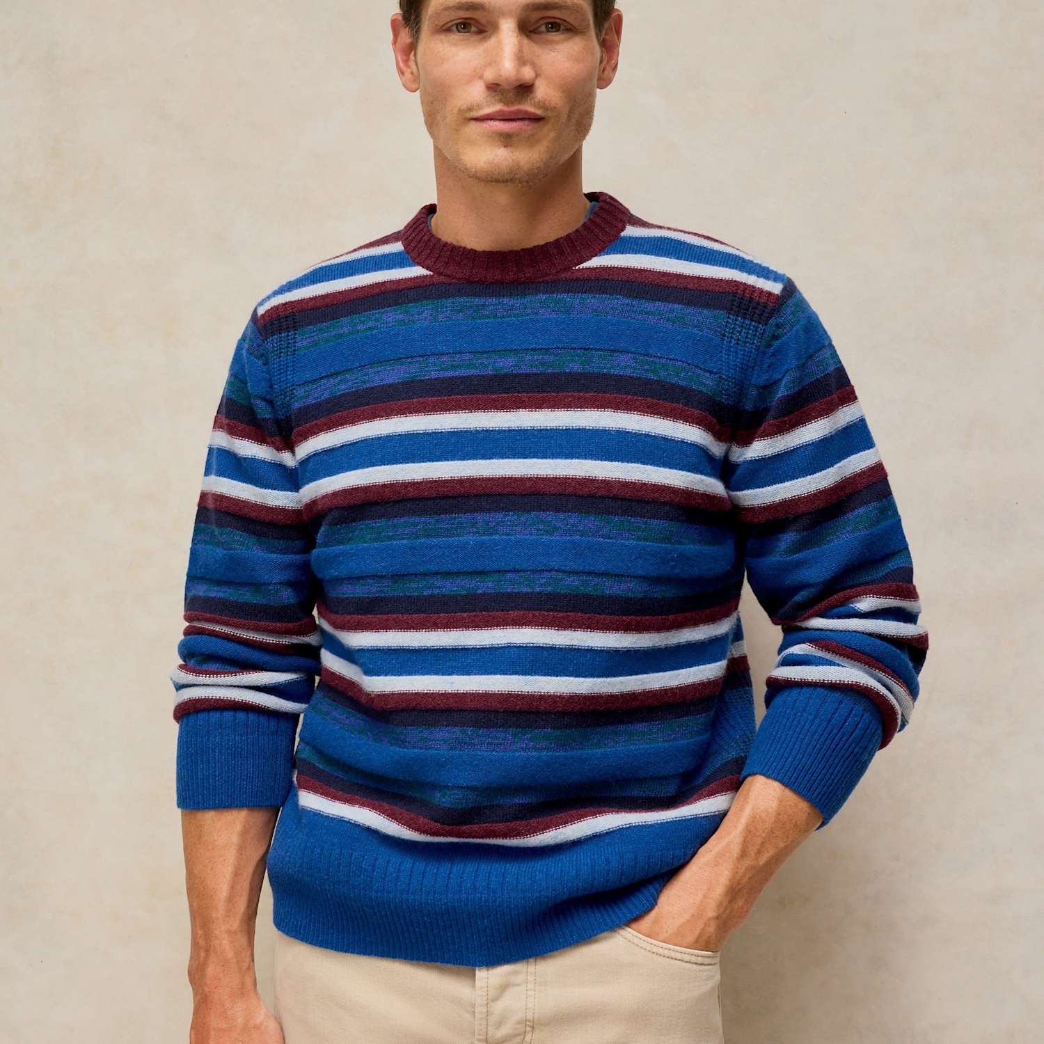 White Stuff Men's Lambswool Rich Striped Crew Neck Jumper - M - Blue Mix - Available at M&S