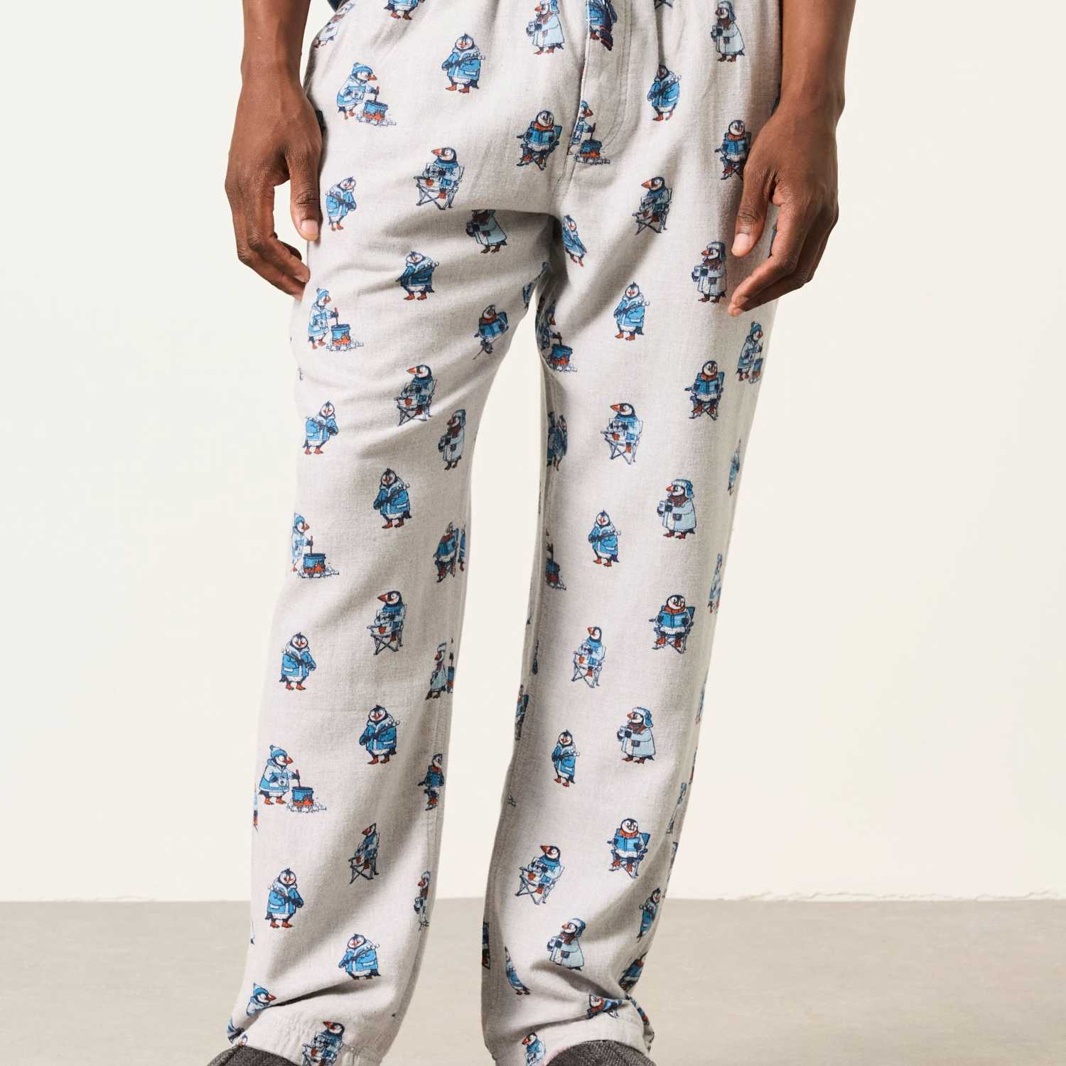 Fatface Men's Pure Cotton Puffin Print Pyjama Bottoms - M - Grey Mix - Available at M&S