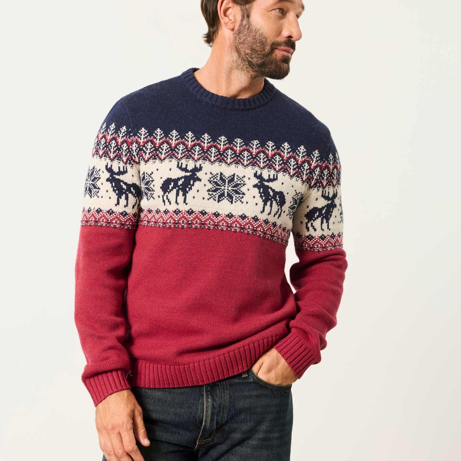 Fatface Men's Cotton Rich Crew Neck Jumper - 2XL - Red Mix - Available at M&S