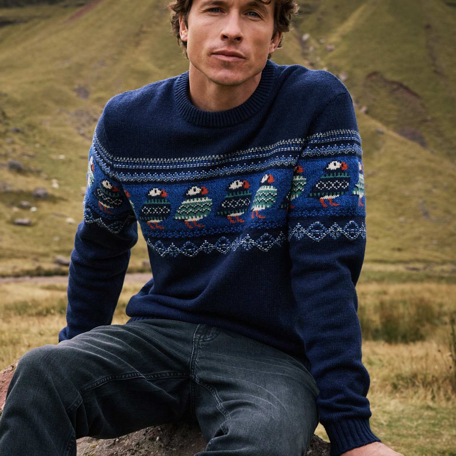 Fatface Men's Cotton Rich Crew Neck Jumper - XL - Navy Mix - Available at M&S