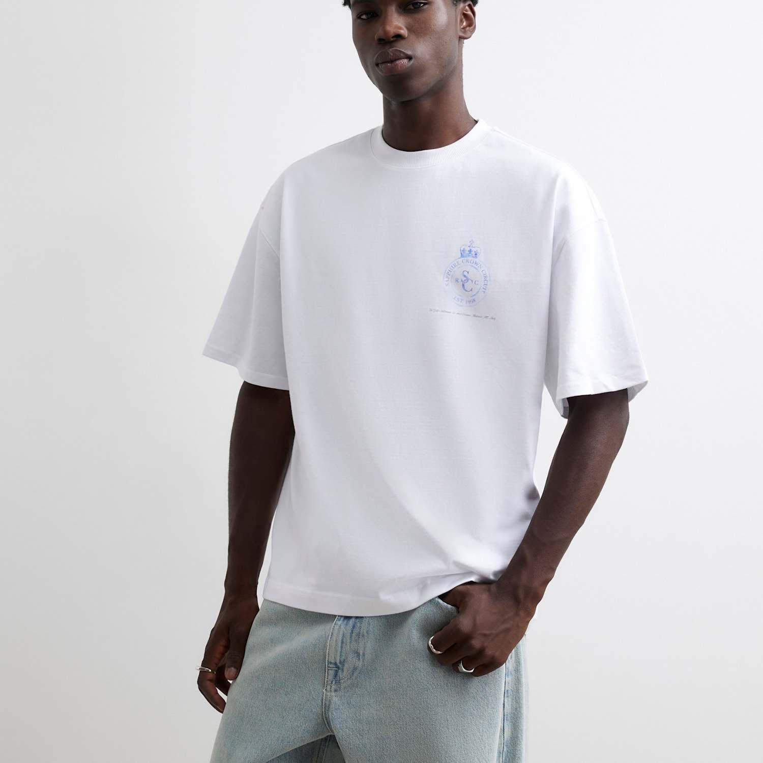 River Island Men's Oversized Pure Cotton Print Short Sleeve T-Shirt - XL - White Mix - Available at M&S