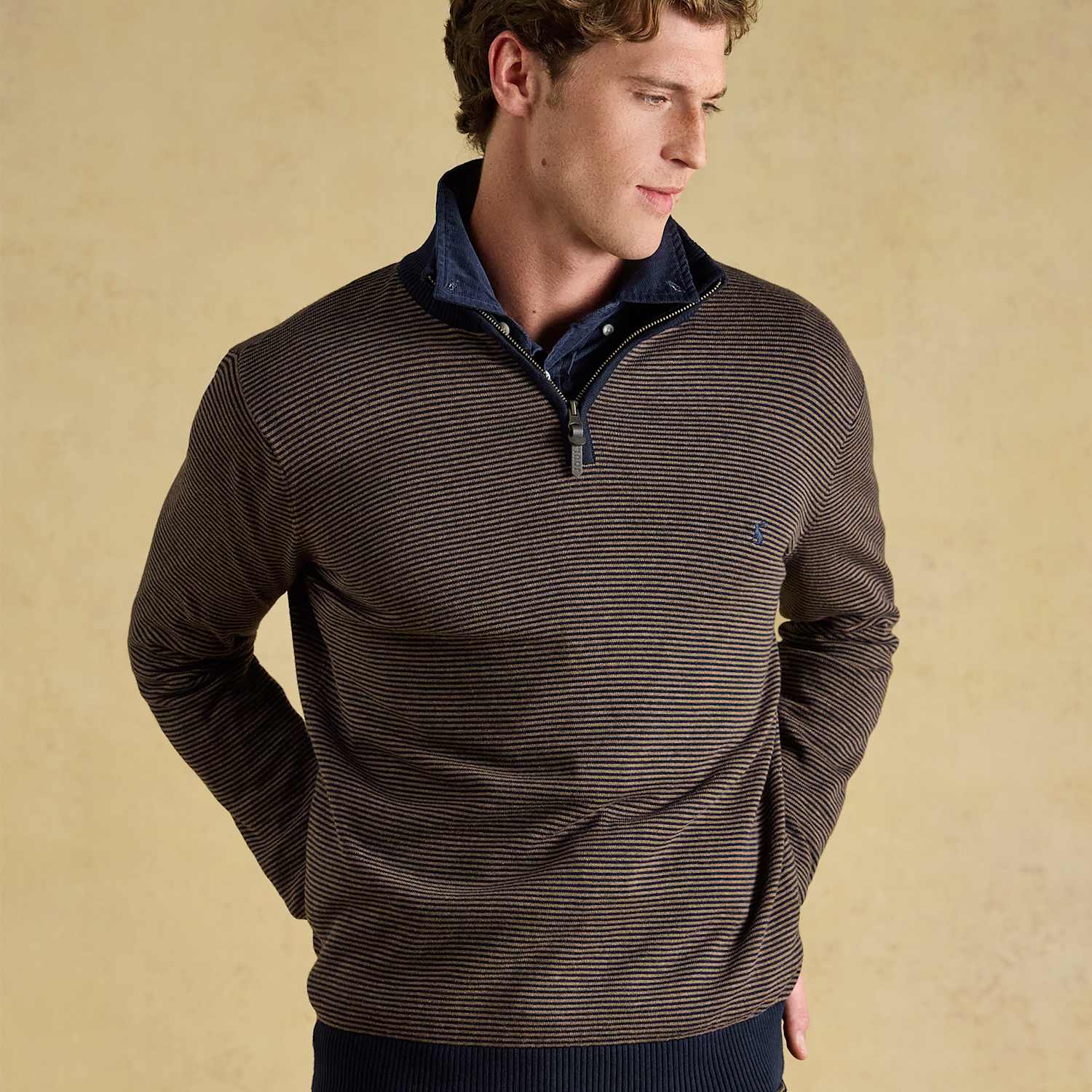 Joules Men's Pure Cotton Striped Funnel Neck Half Zip Jumper - XL - Blue Mix - Available at M&S