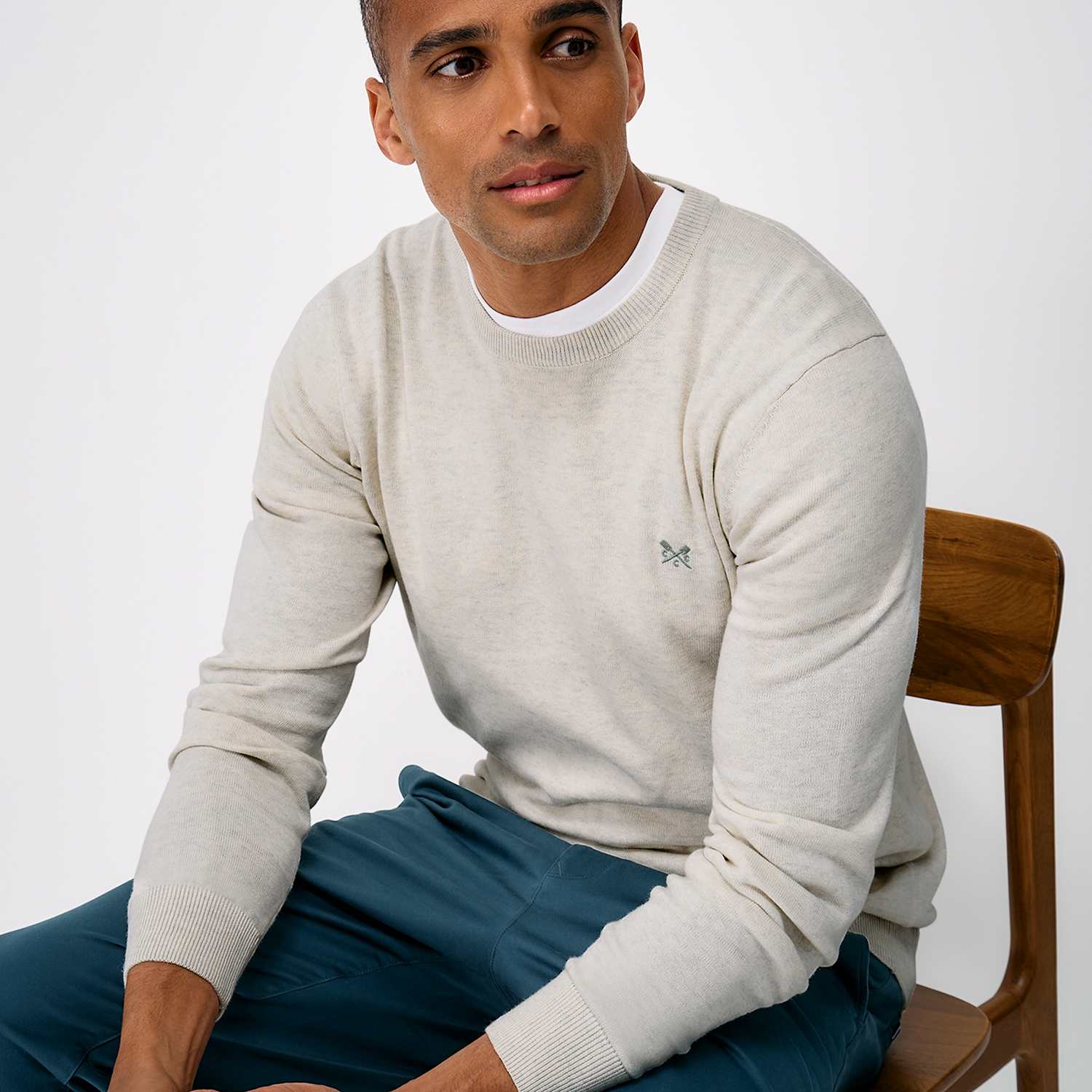 Crew Clothing Men's Cotton Crew Neck Jumper - M - Cream - Available at M&S