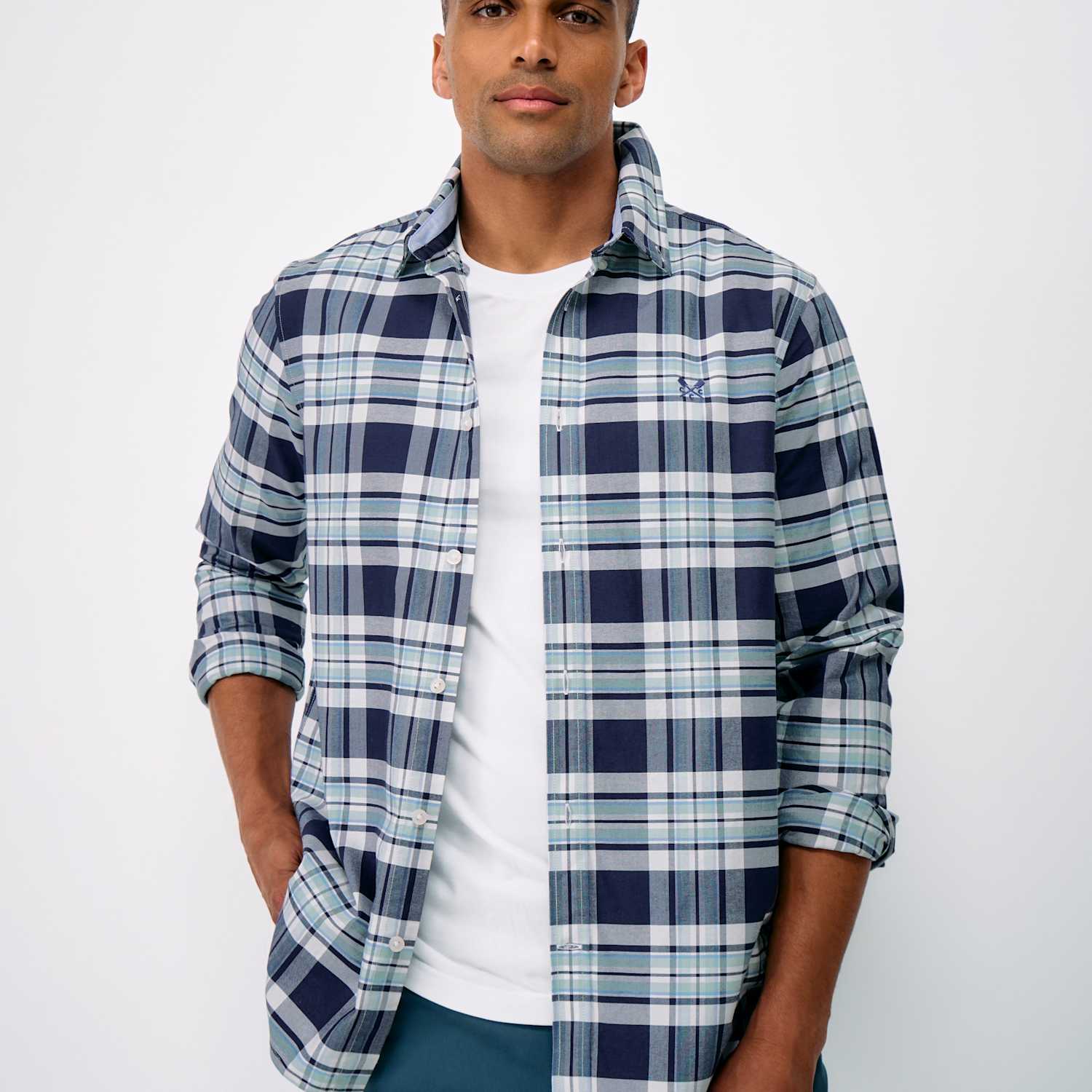 Crew Clothing Men's Regular Fit Pure Cotton Check Oxford Shirt - L - Medium Blue Mix - Available at M&S