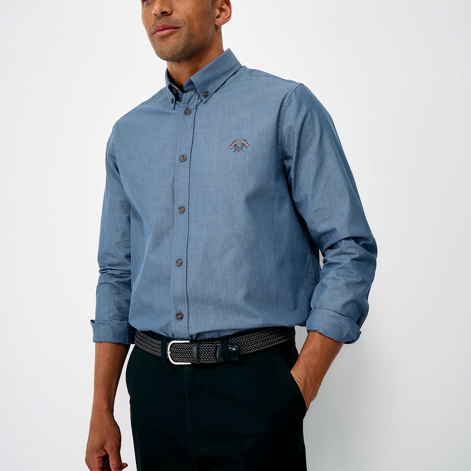 Crew Clothing Men's Regular Fit Button Down Collar Denim Shirt - M - Available at M&S