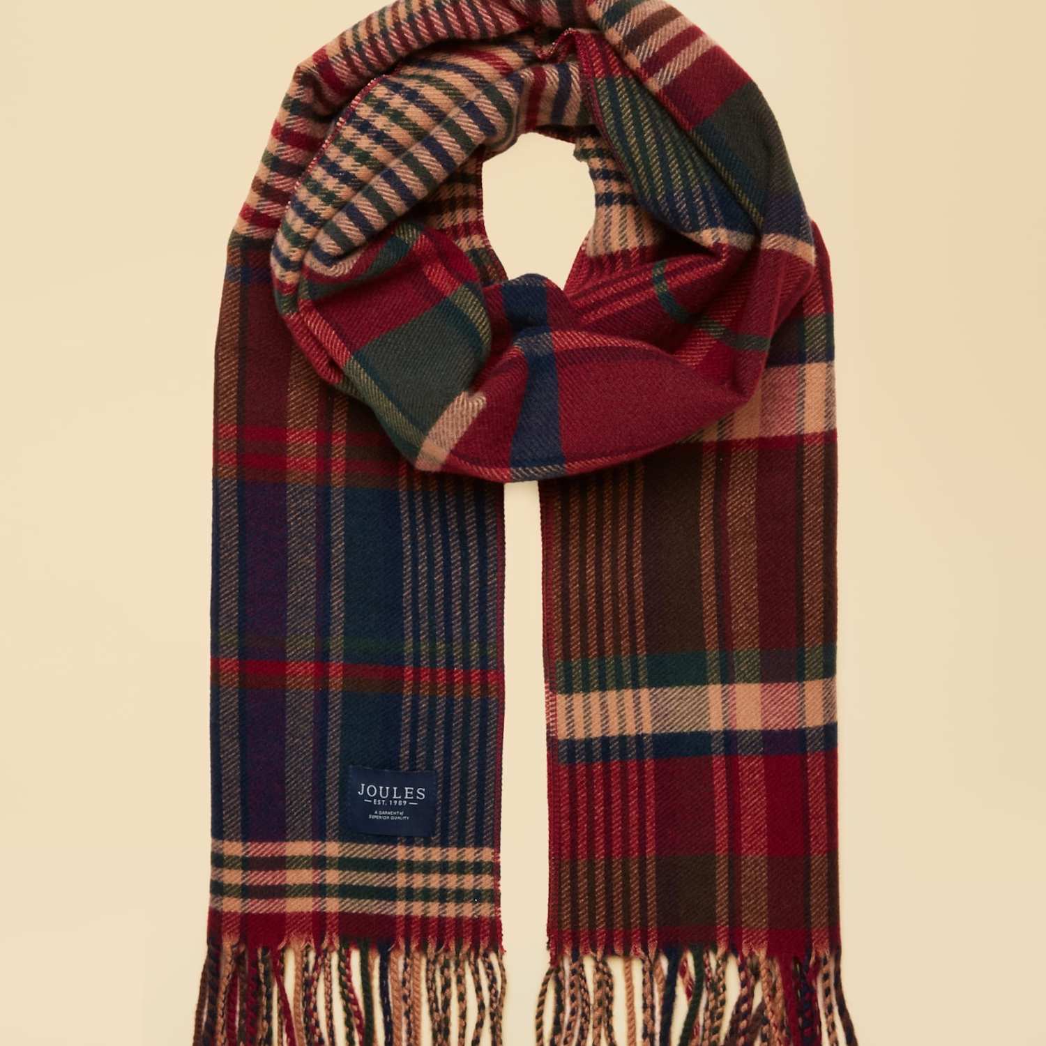 Joules Men's Checked Scarf - Burgundy Mix - Available at M&S