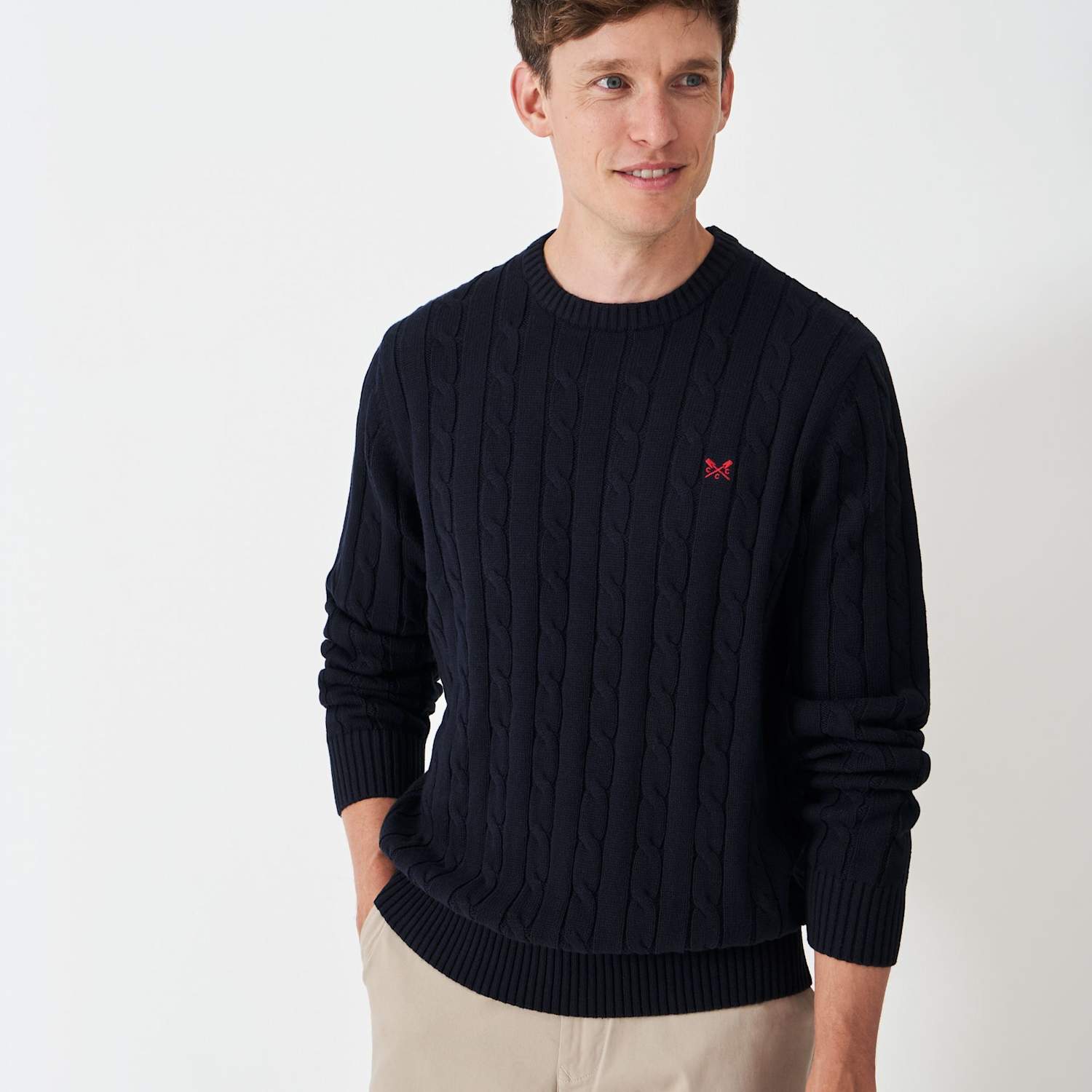 Crew Clothing Men's Cotton Cable Crew Neck Jumper - XL - Light Blue - Available at M&S