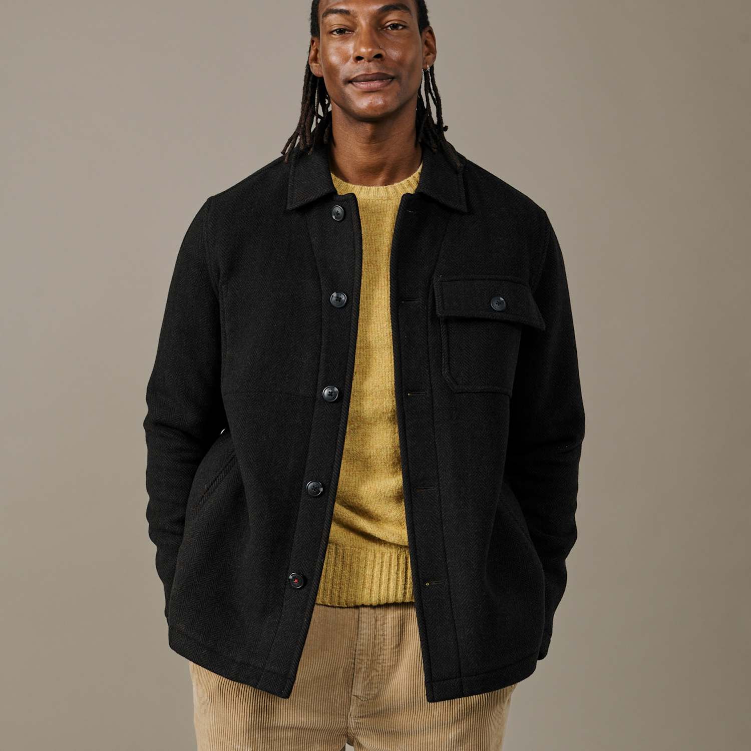 Aubin Men's Wool Blend Overshirt - L - Brown Mix - Available at M&S