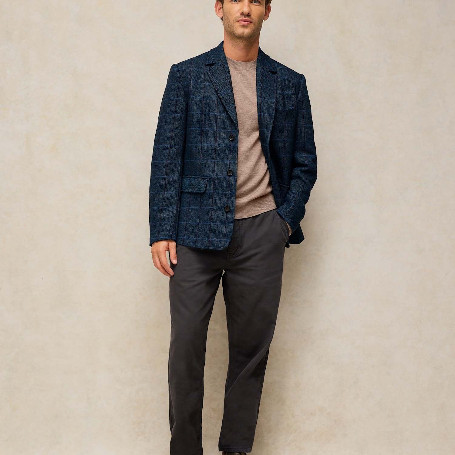 White Stuff Men's Checked Overcoat with Wool - 42 - Blue Mix - Available at M&S