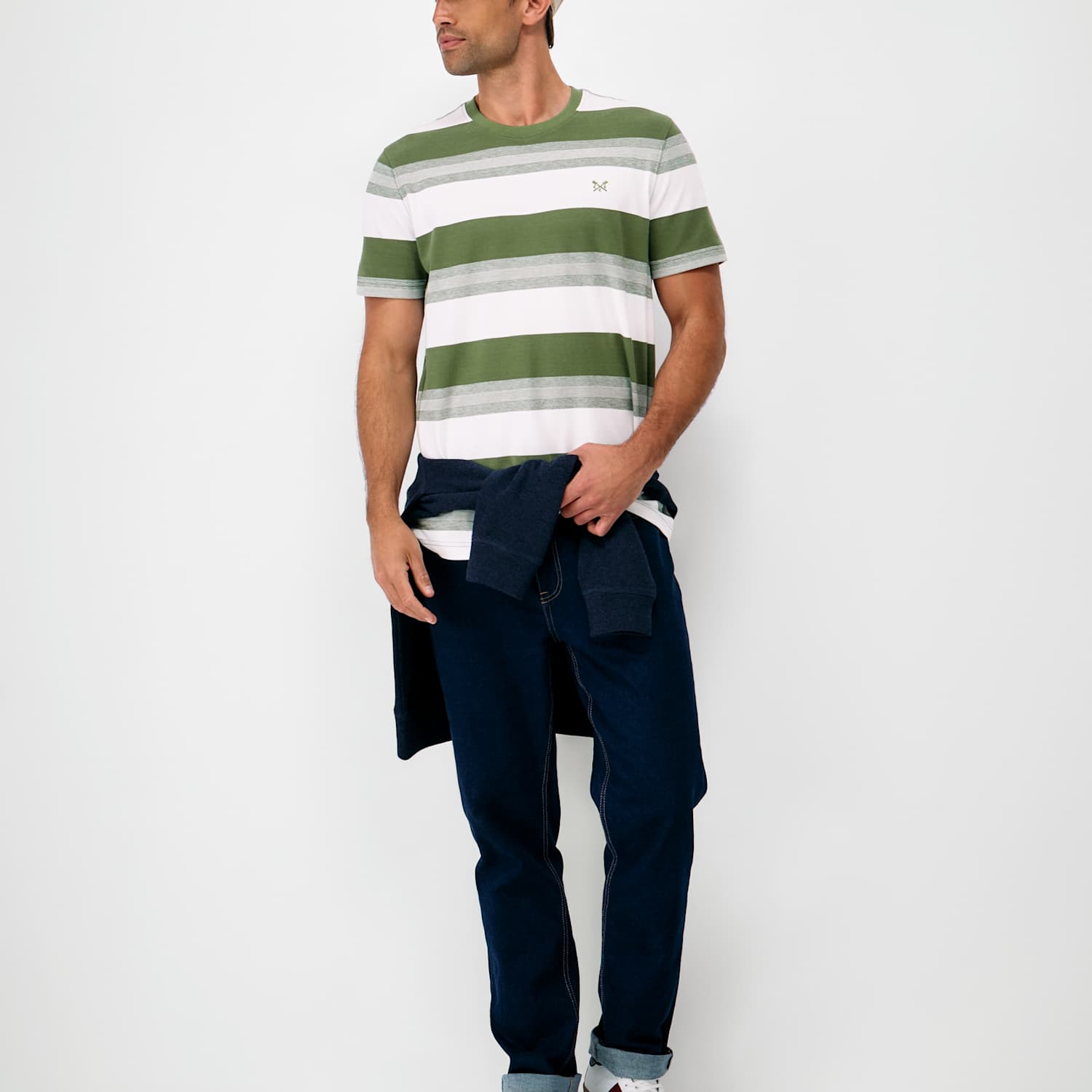 Crew Clothing Men's Striped Oxford Cotton T Shirt - 2XL - Olive - Available at M&S