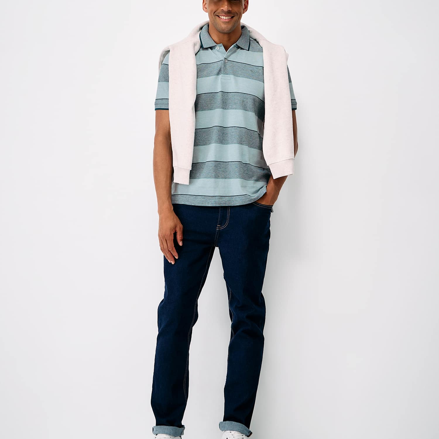 Crew Clothing Men's Oxford Stripe Cotton Polo Shirt - XL - Blue Mix - Available at M&S