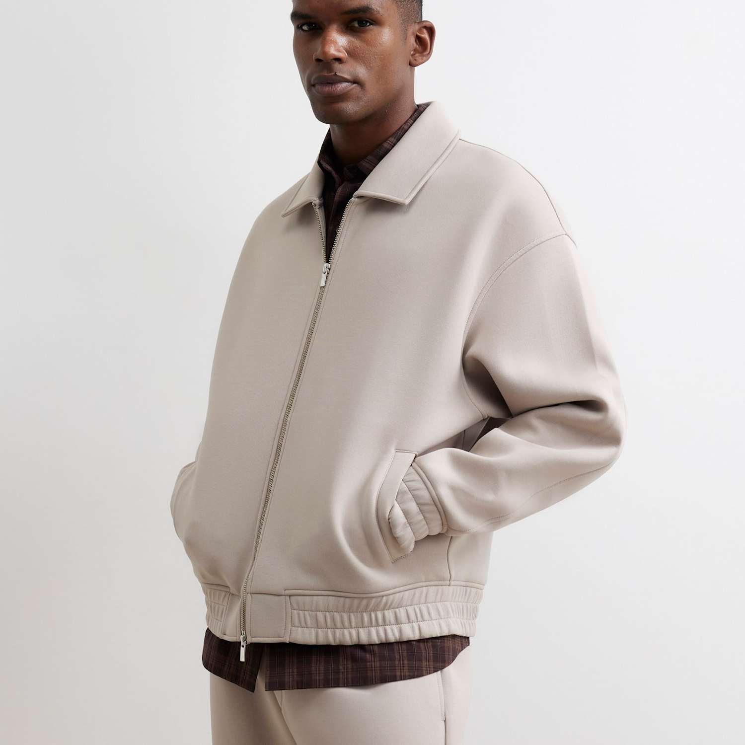 River Island Men's Cotton Blend Technical Harrington Jacket - M - Stone - Available at M&S