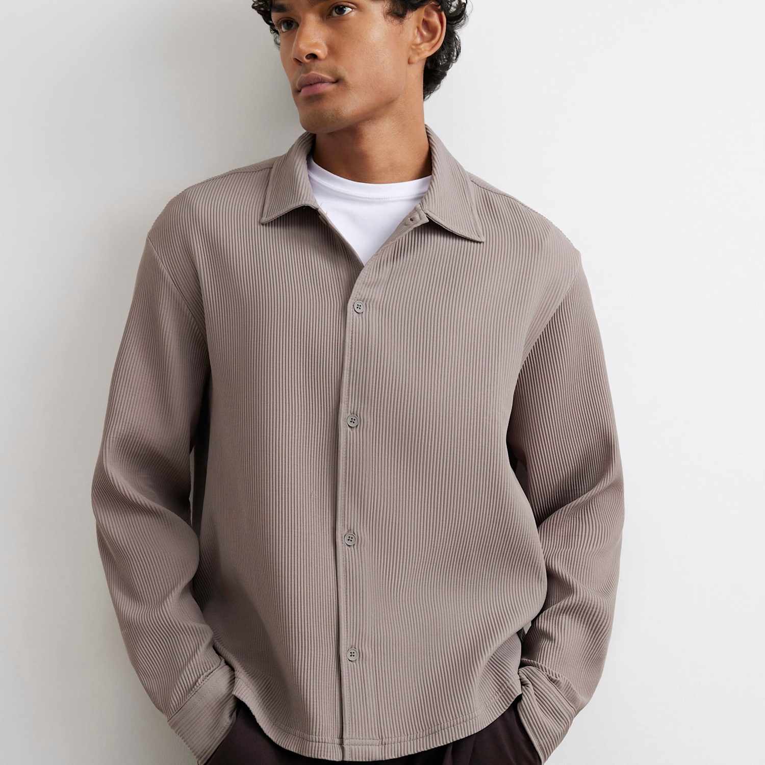 River Island Men's Boxy Fit Shirt - M - Stone - Available at M&S