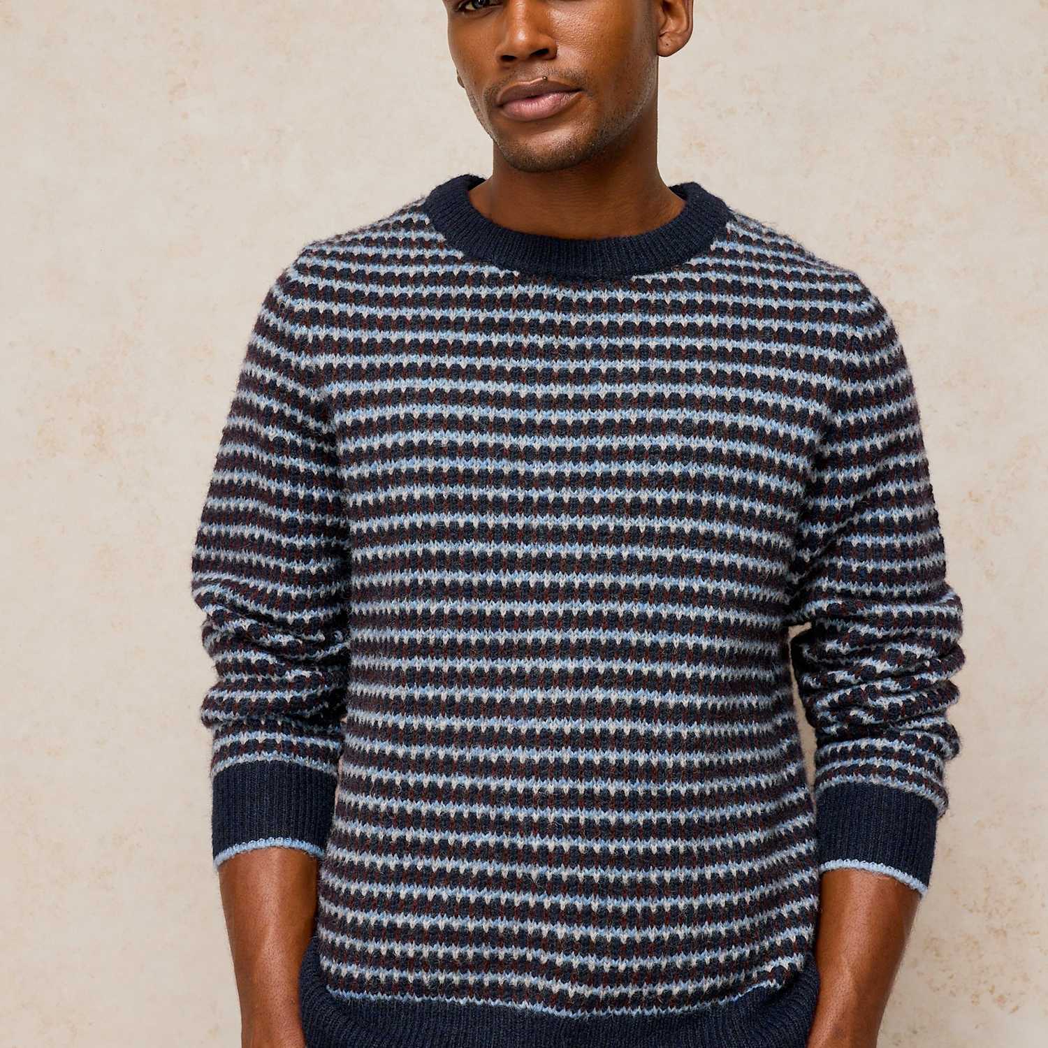 White Stuff Men's Hamilton Striped Crew Neck Jumper with Wool - L - Blue Mix - Available at M&S