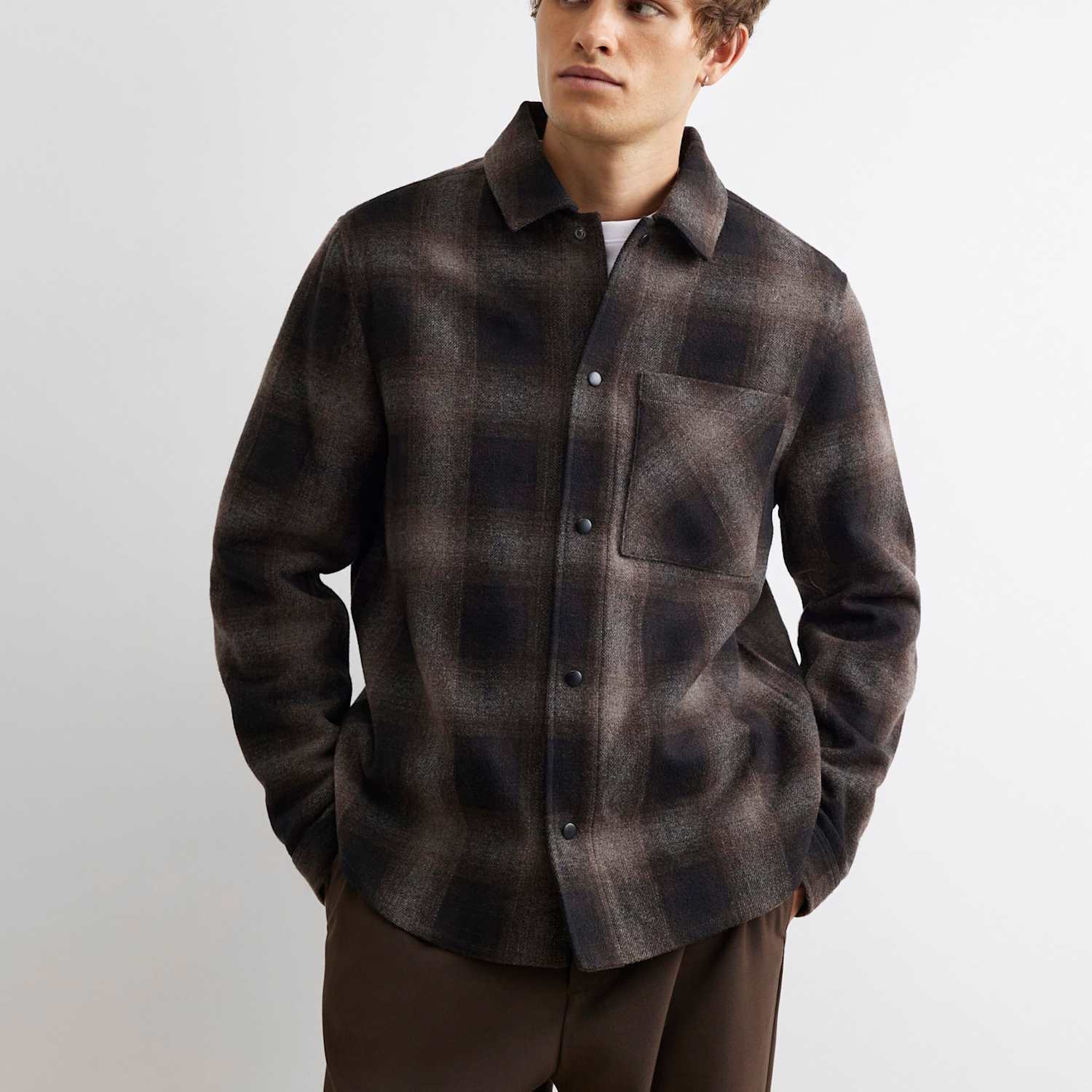 River Island Men's Regular Fit Pure Cotton Checked Overshirt - S - Brown Mix - Available at M&S