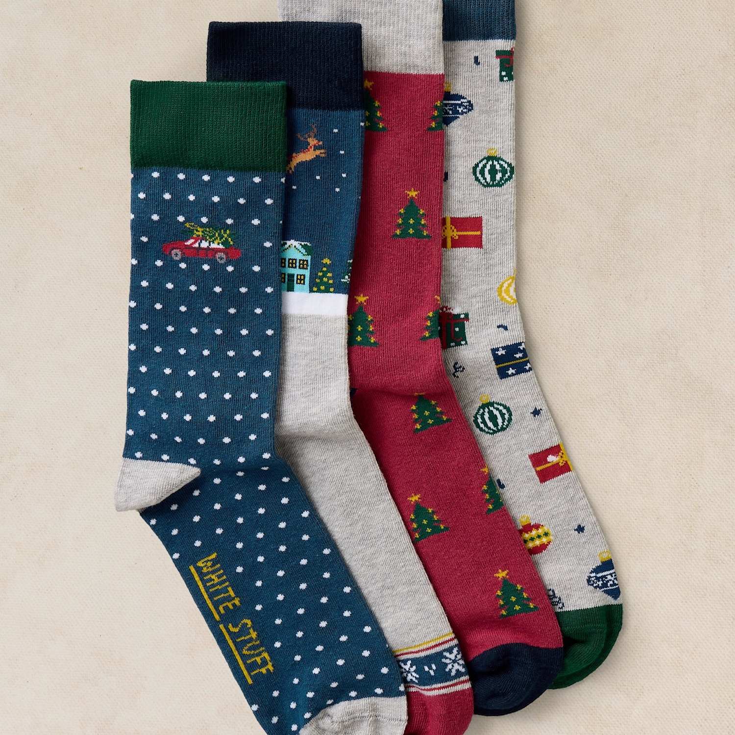 White Stuff Men's 4 Pack Christmas Cotton Rich Ankle Socks - 10-12 - Grey Mix - Available at M&S