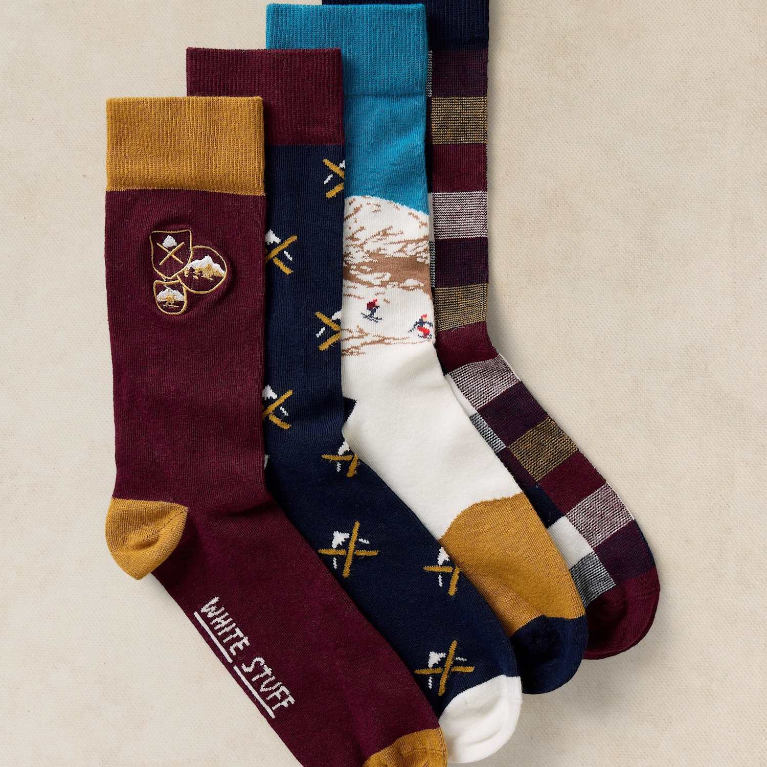White Stuff Men's 4 Pack Mountain Cotton Rich Ankle Socks - 10-12 - Navy Mix - Available at M&S
