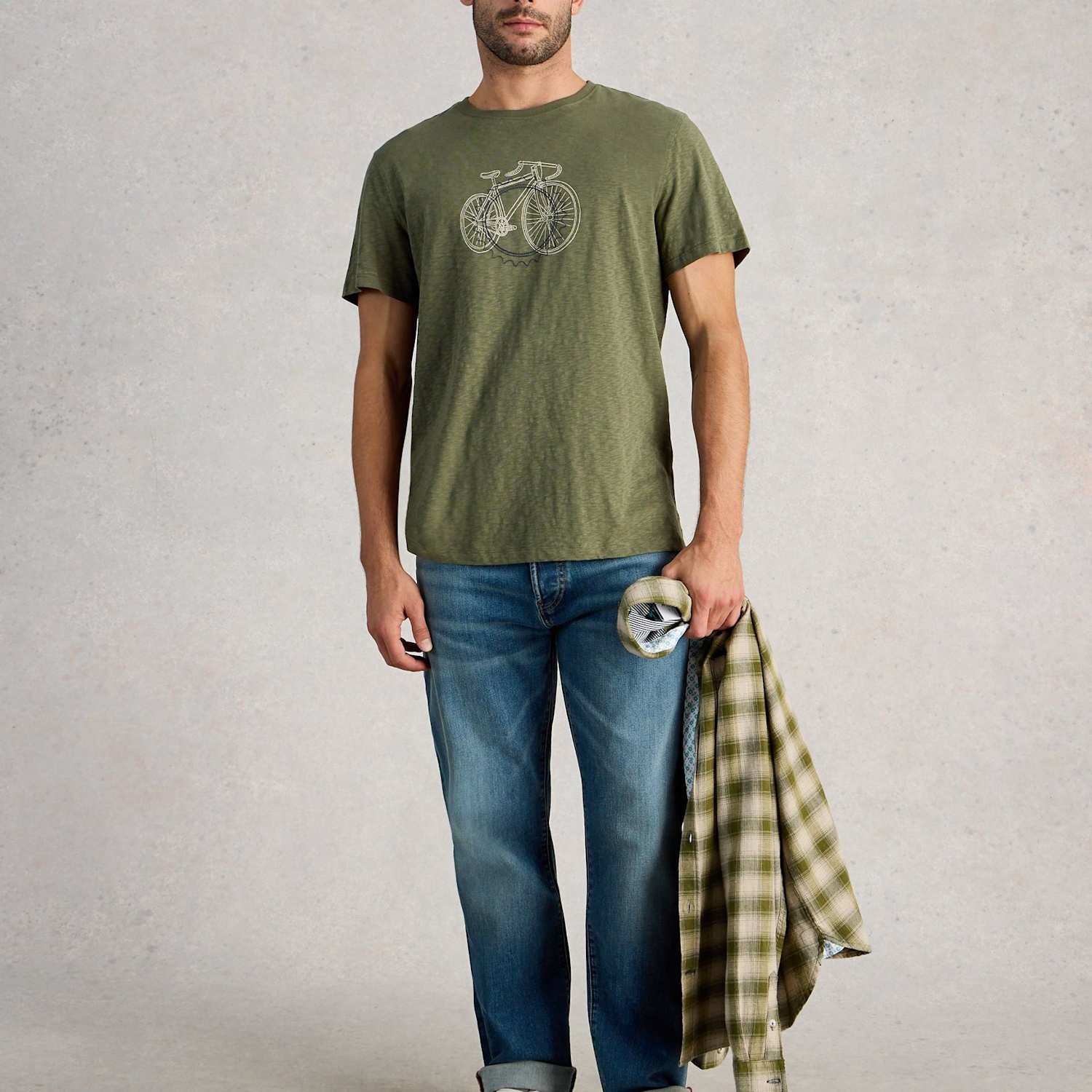 White Stuff Men's Pure Cotton Bicycle Cogs Graphic T-Shirt - 2XL - Green Mix - Available at M&S
