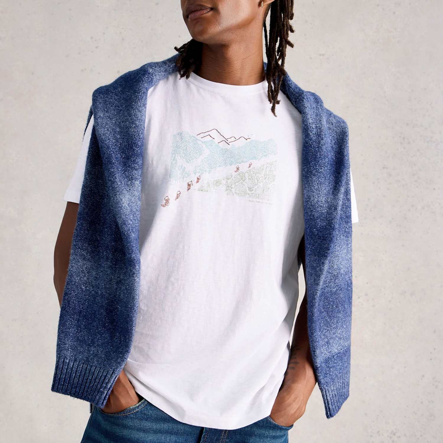 White Stuff Men's Pure Cotton Pedal Graphic T-Shirt - L - White Mix - Available at M&S