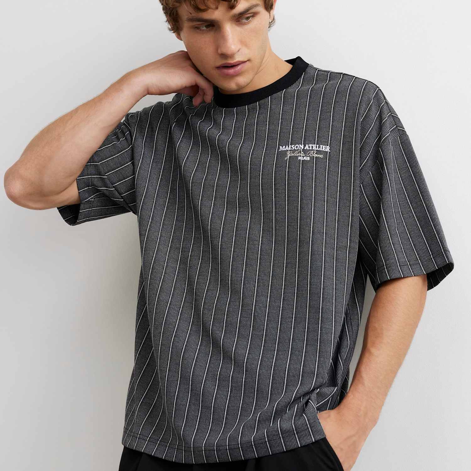 River Island Men's Oversized Pure Cotton Striped Short Sleeve T-Shirt - S - Black Mix - Available at M&S