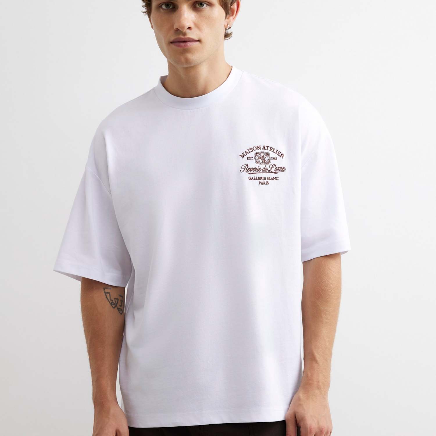 River Island Men's Oversized Pure Cotton Check Short Sleeve T-Shirt - S - White Mix - Available at M&S