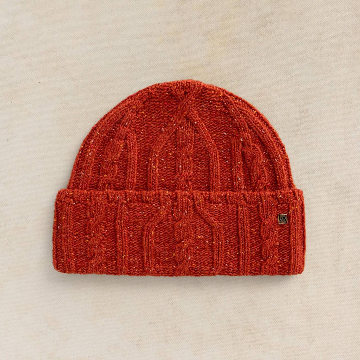 White Stuff Men's Wool Rich Cable Knit Fisherman Beanie Hat - Dark Orange - Available at M&S