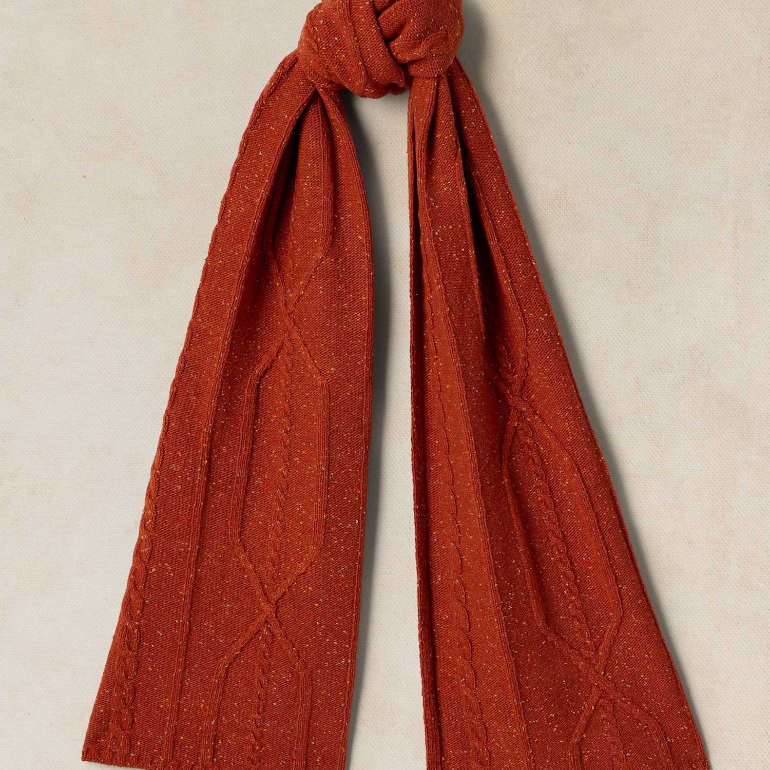 White Stuff Men's Lambswool Rich Nep Cable Knitted Scarf - Dark Orange - Available at M&S