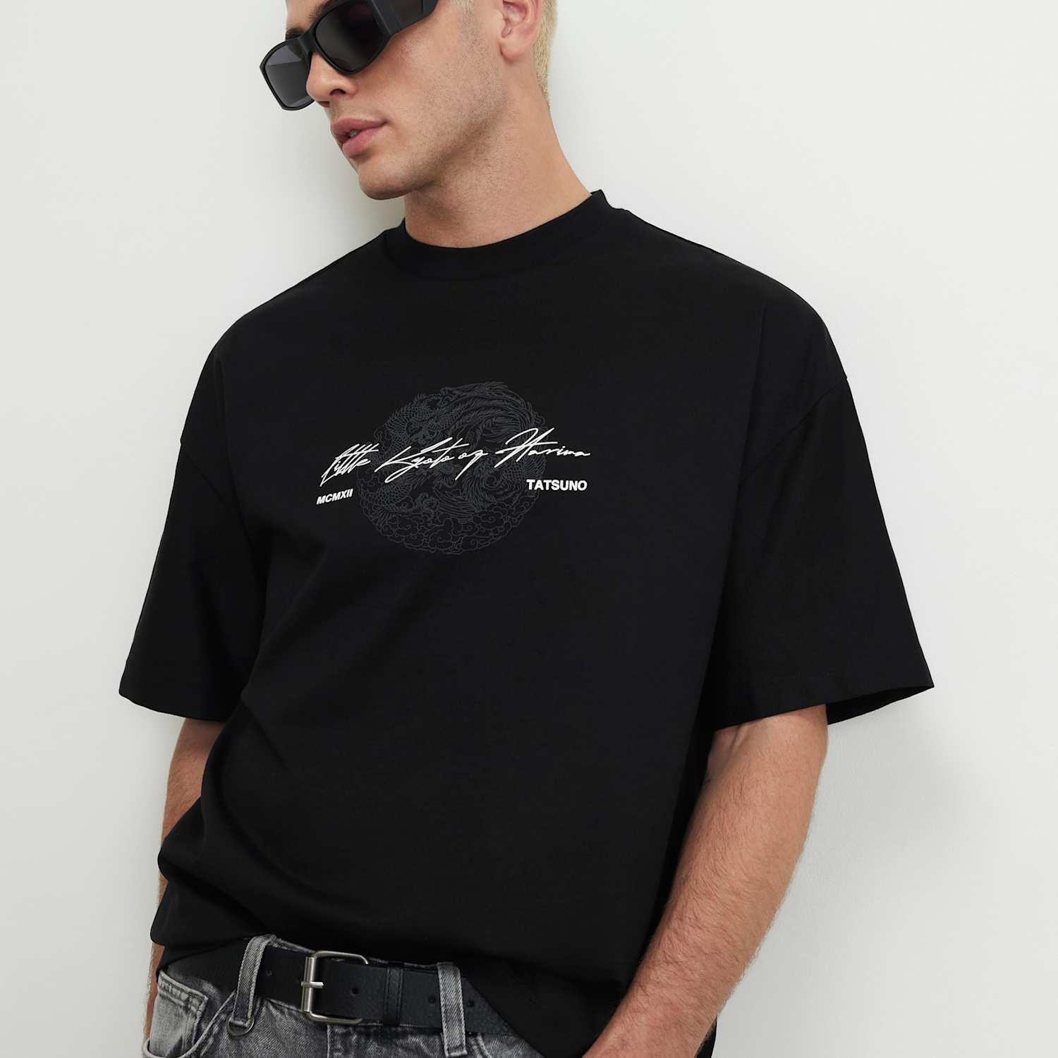 River Island Men's Oversized Pure Cotton Printed Short Sleeve T-Shirt - XL - Black Mix - Available at M&S