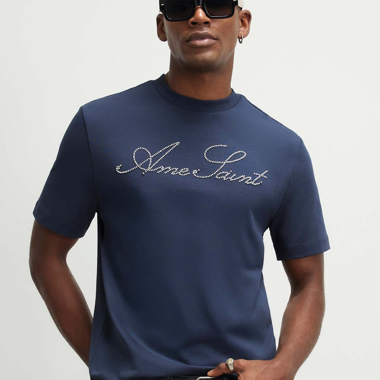 River Island Men's Cotton Beaded T-Shirt - S - Navy Mix - Available at M&S