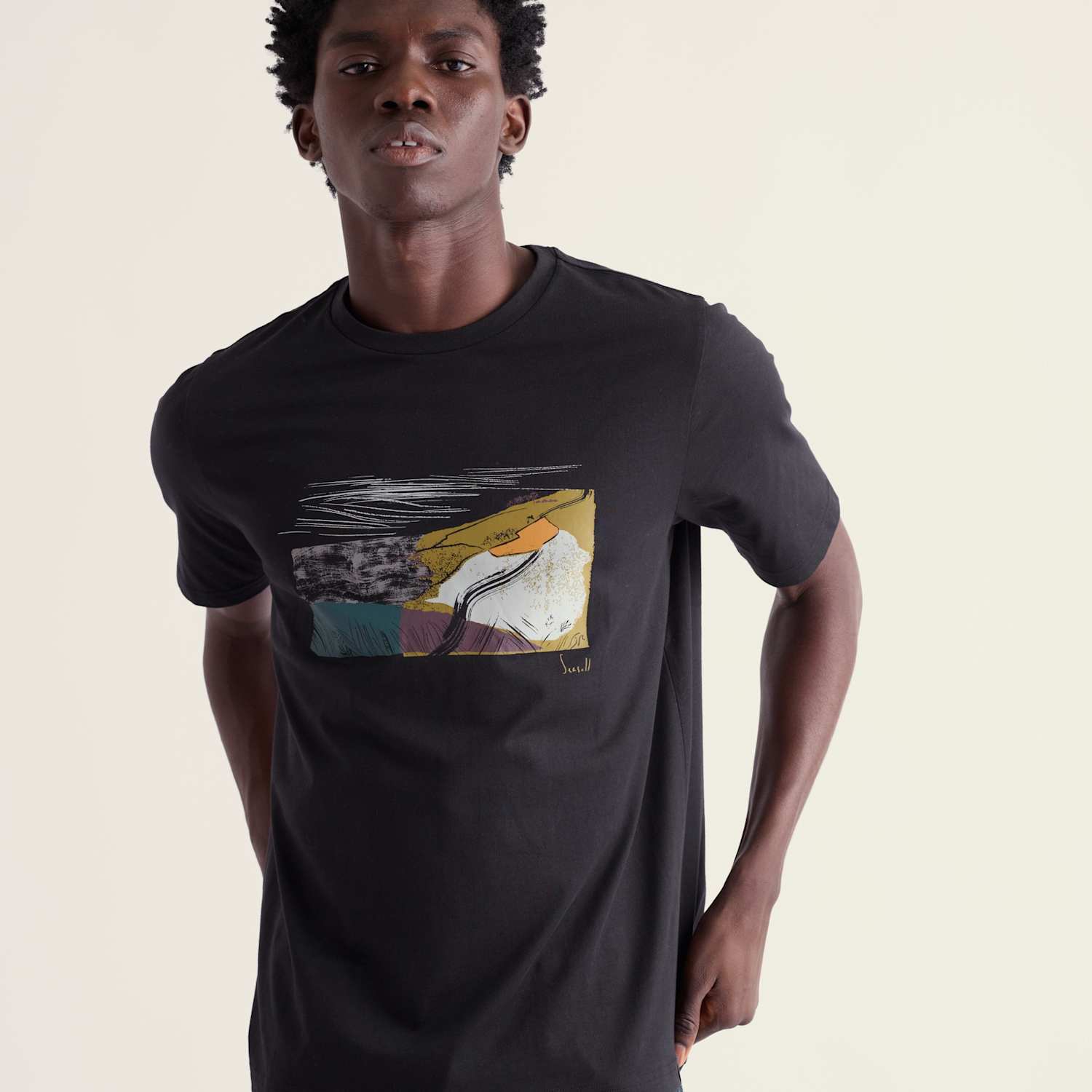 Seasalt Cornwall Men's Pure Cotton Print Crew Neck Short Sleeve T-Shirt - M - Black Mix - Available at M&S