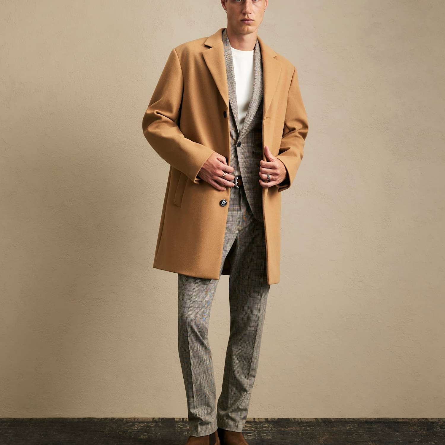 River Island Men's Faux Wool Single Breasted Overcoat - L - Beige - Available at M&S