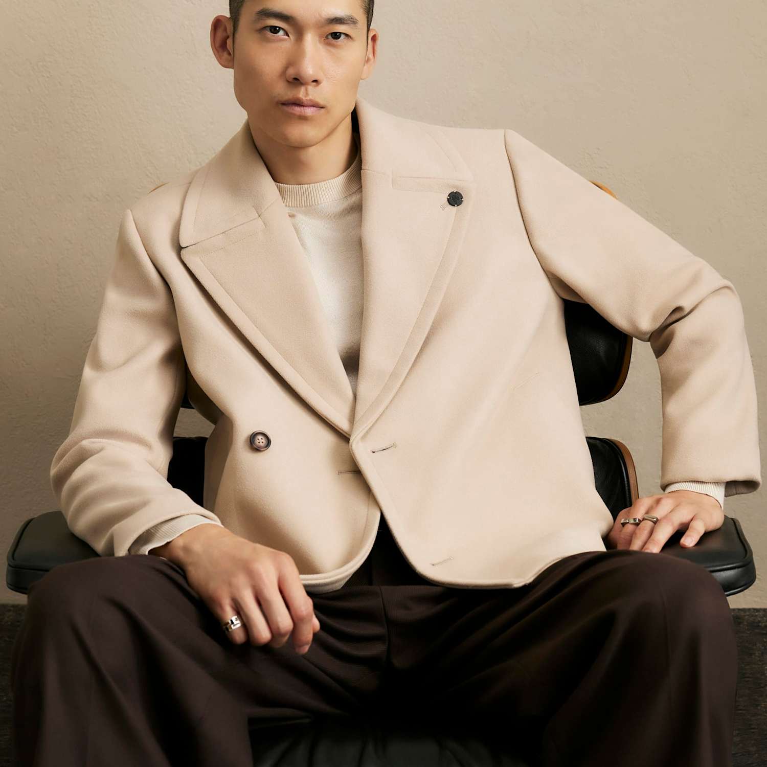 River Island Men's Regular Fit Peacoat - XL - Stone - Available at M&S