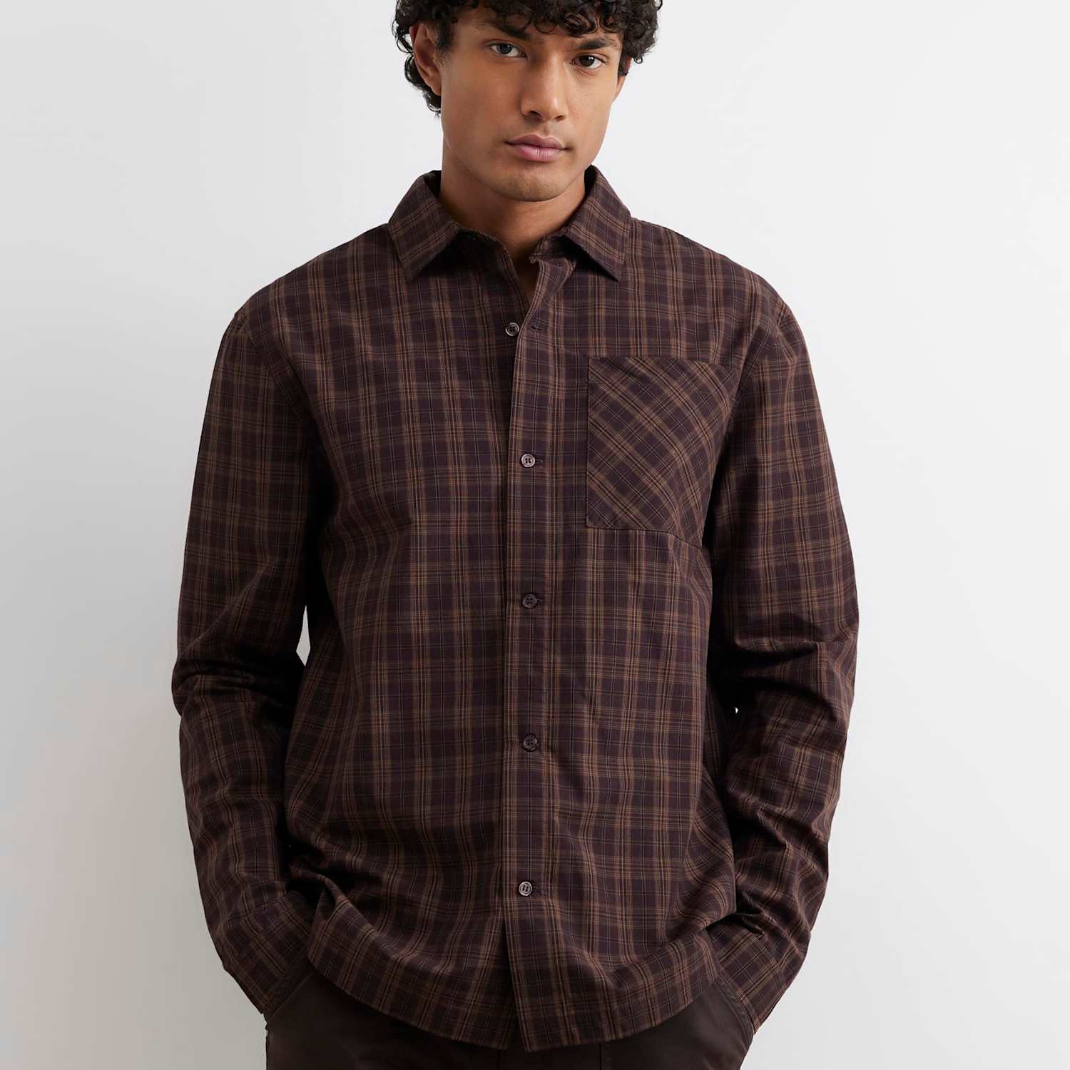 River Island Men's Regular Fit Checked Luxury Shirt - M - Brown Mix - Available at M&S
