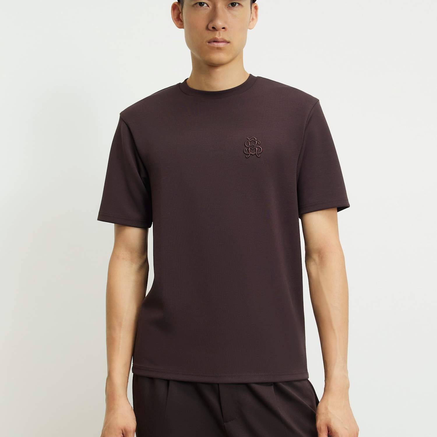 River Island Men's Slim Fit Printed Short Sleeve T-Shirt - L - Burgundy - Available at M&S
