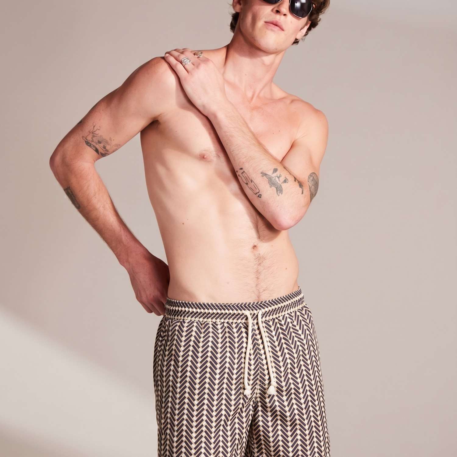 David Gandy Wellwear Men's Pocketed Mid-Length Swim Shorts - XL - Beige Mix - Available at M&S