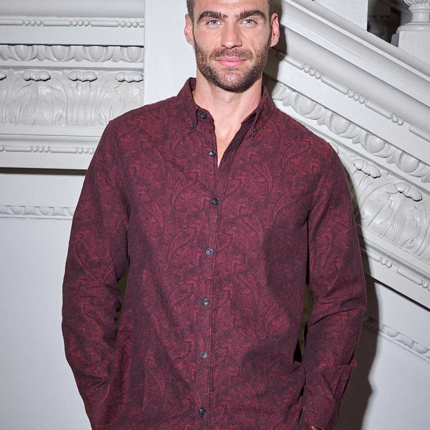 Fatface Men's Regular Fit Pure Cotton Jacquard Shirt - M - Burgundy - Available at M&S