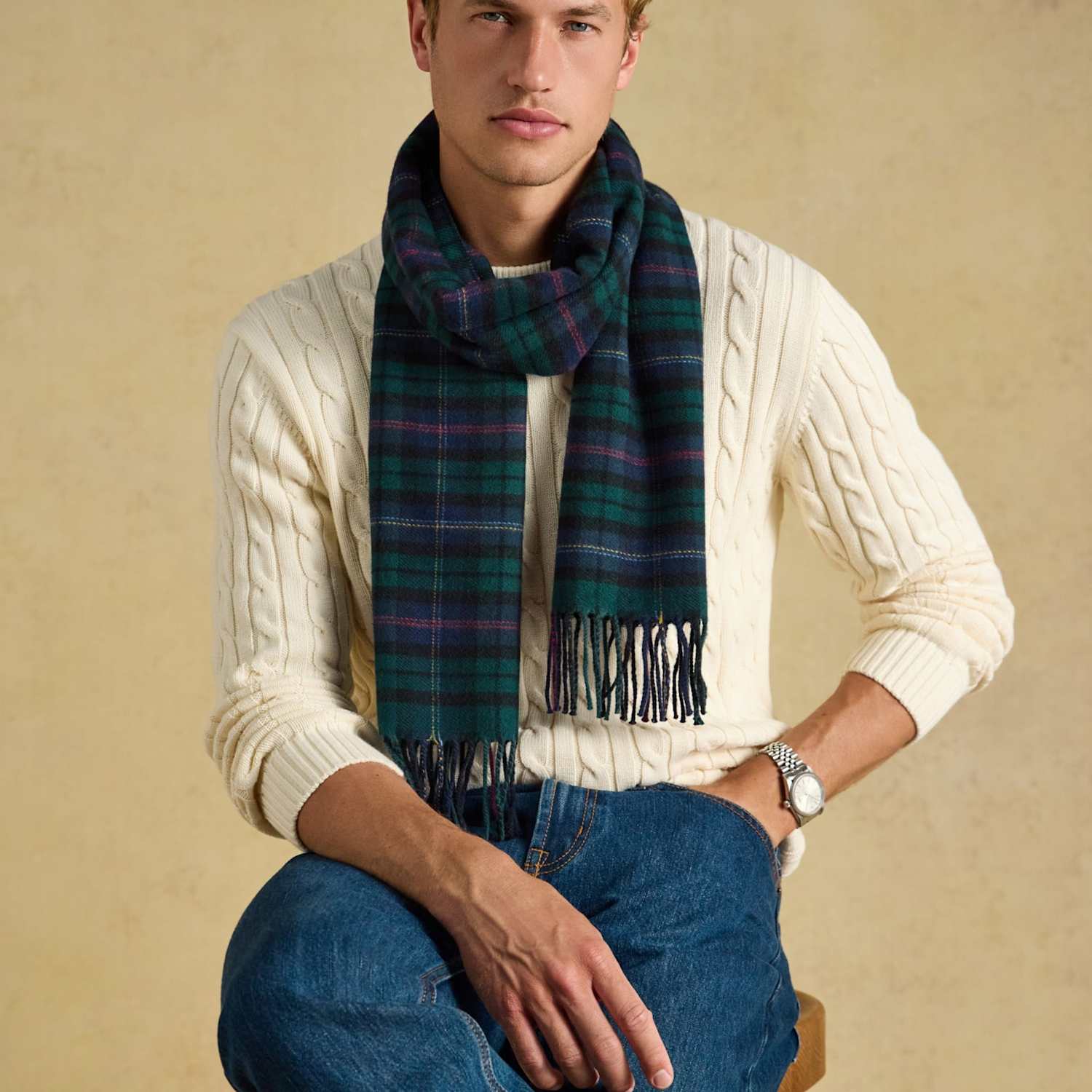 Joules Men's Checked Colour Block Scarf - Navy Mix - Available at M&S