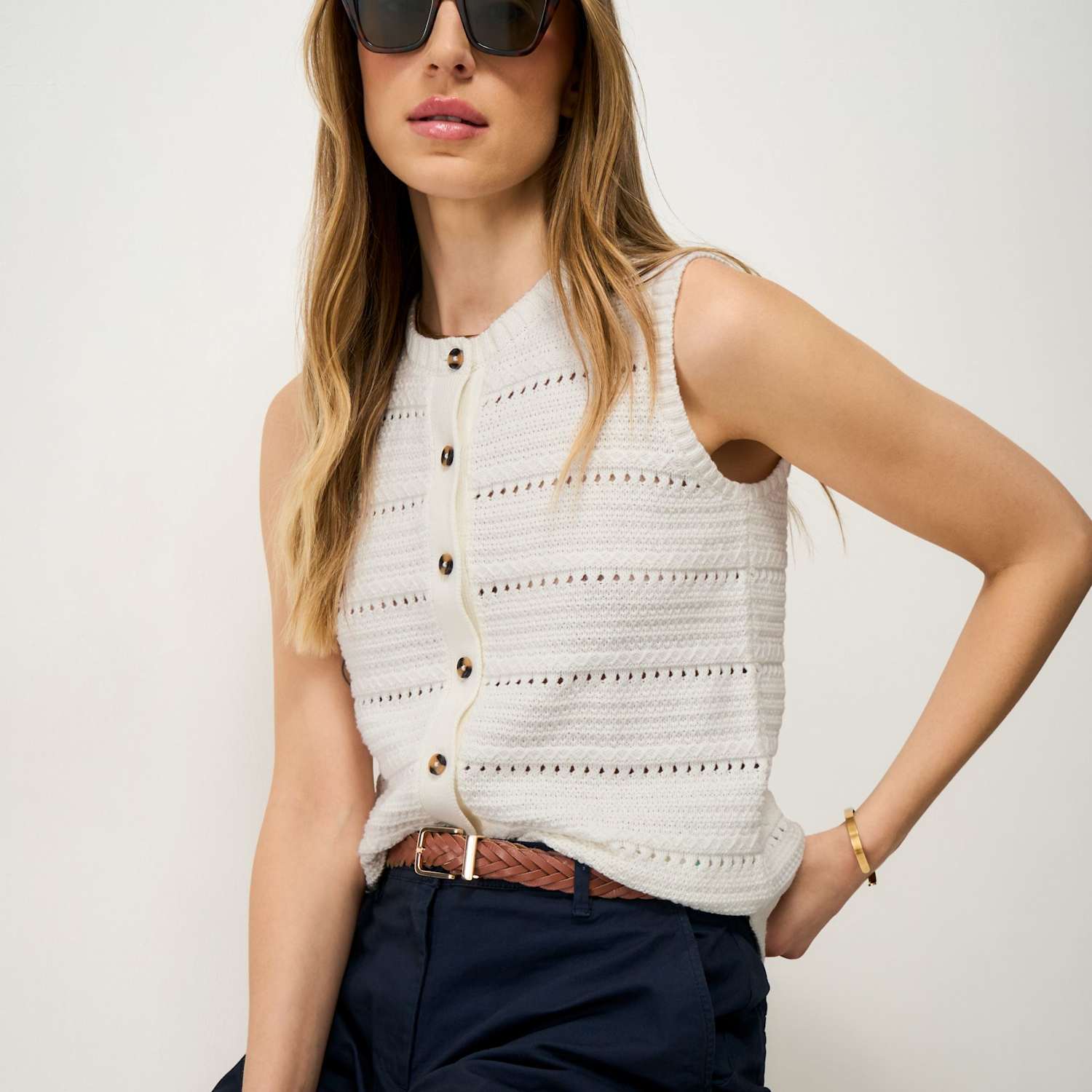 Crew Clothing Women's Pure Cotton Button Through Knitted Vest - 16 - White - Available at M&S