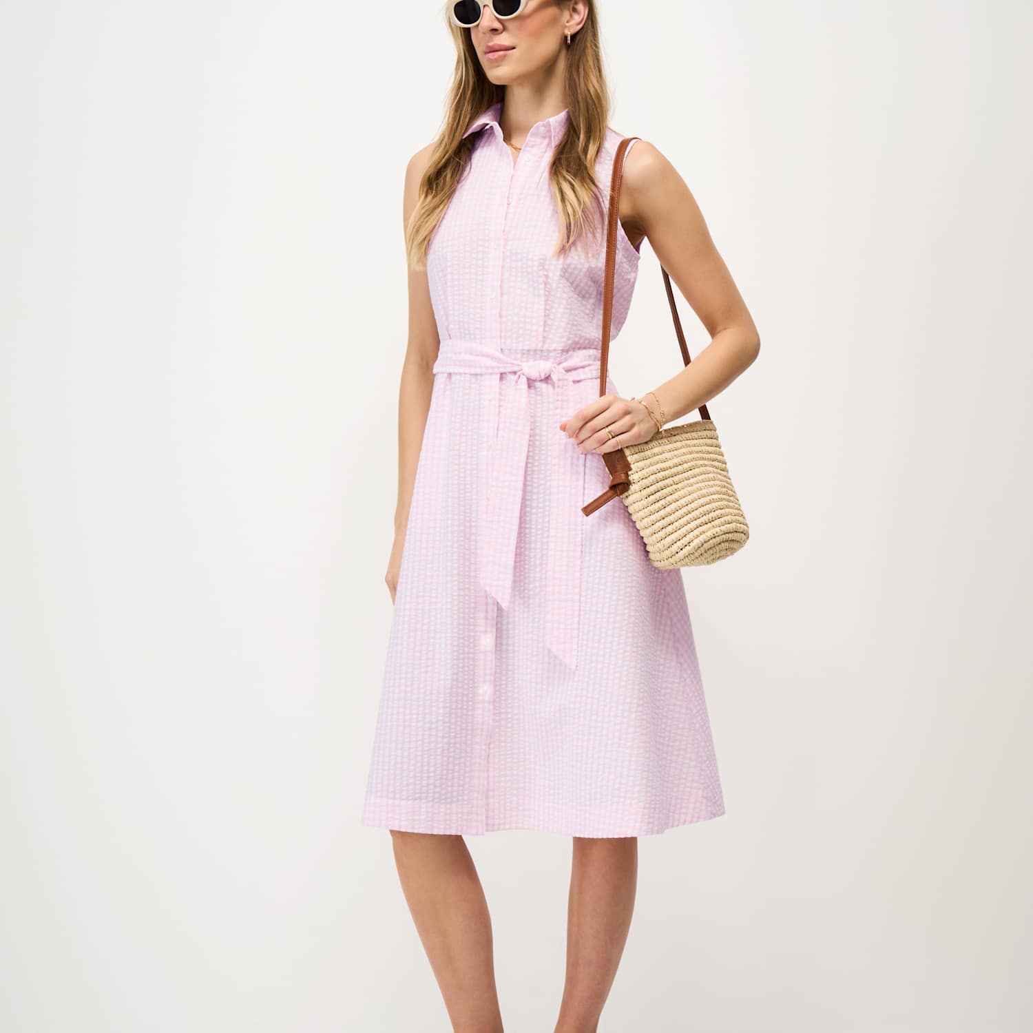 Crew Clothing Women's Pure Cotton Midi Shirt Dress - 16 - Light Pink Mix - Available at M&S