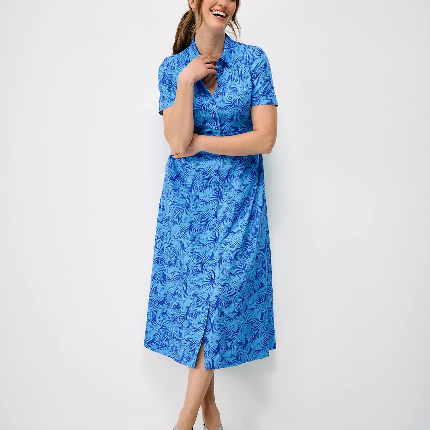 Crew Clothing Women's Lyocell Rich Midi Shirt Dress - 14 - Aqua - Available at M&S