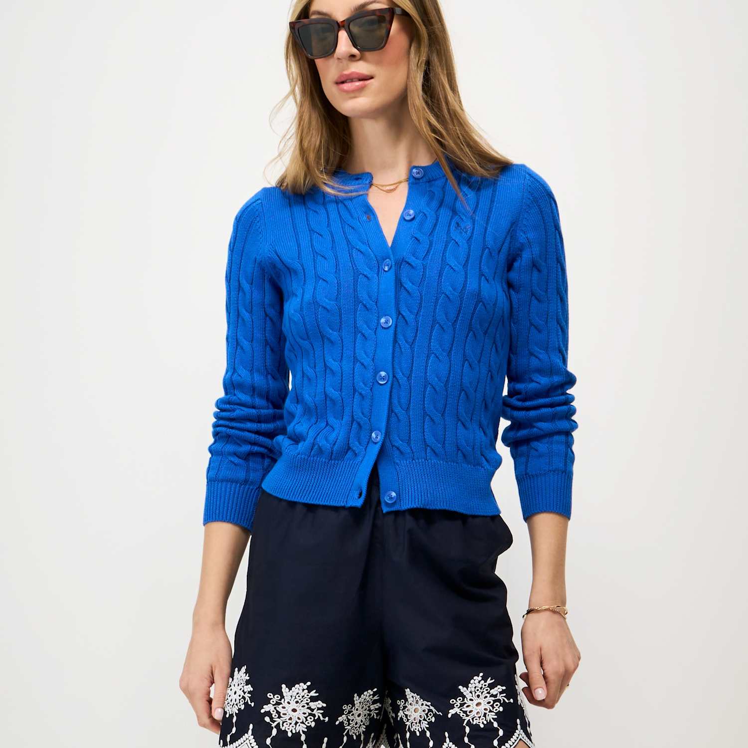 Crew Clothing Women's Pure Cotton Broderie Shorts - 18 - Dark Blue - Available at M&S