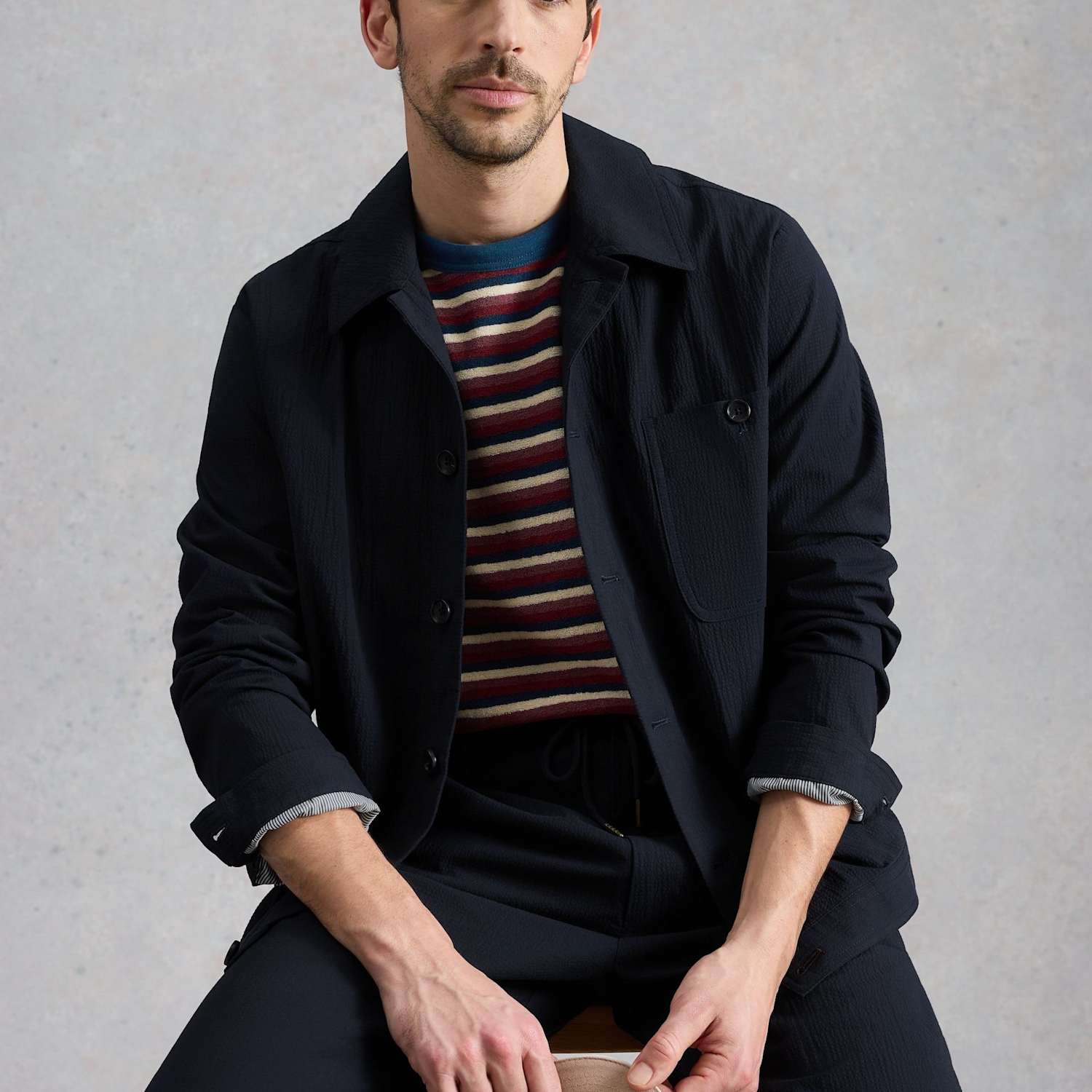 White Stuff Men's Falmouth Pure Cotton Seersucker Jacket - L - Navy - Available at M&S
