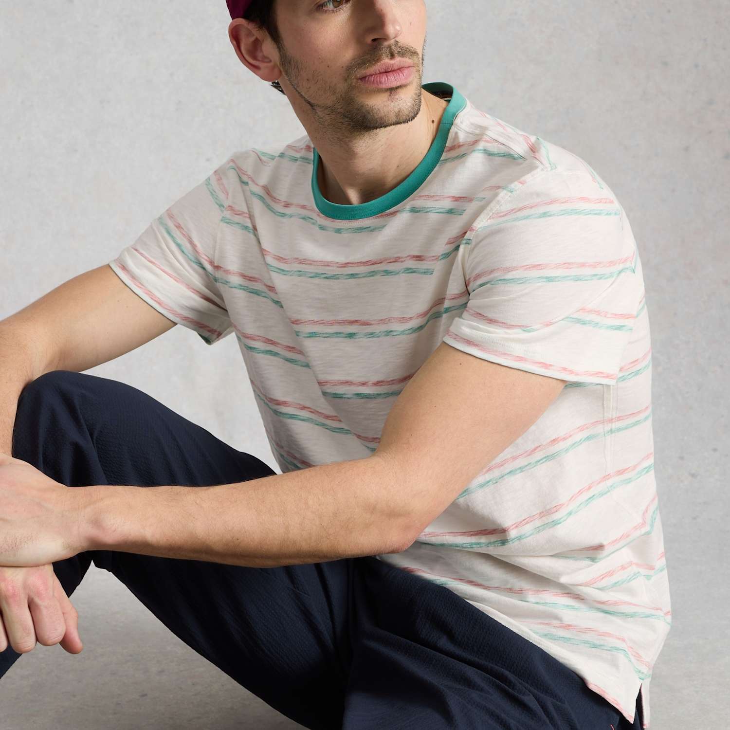 White Stuff Men's Pure Cotton Striped Crew Neck T-Shirt - 2XL - Green Mix - Available at M&S