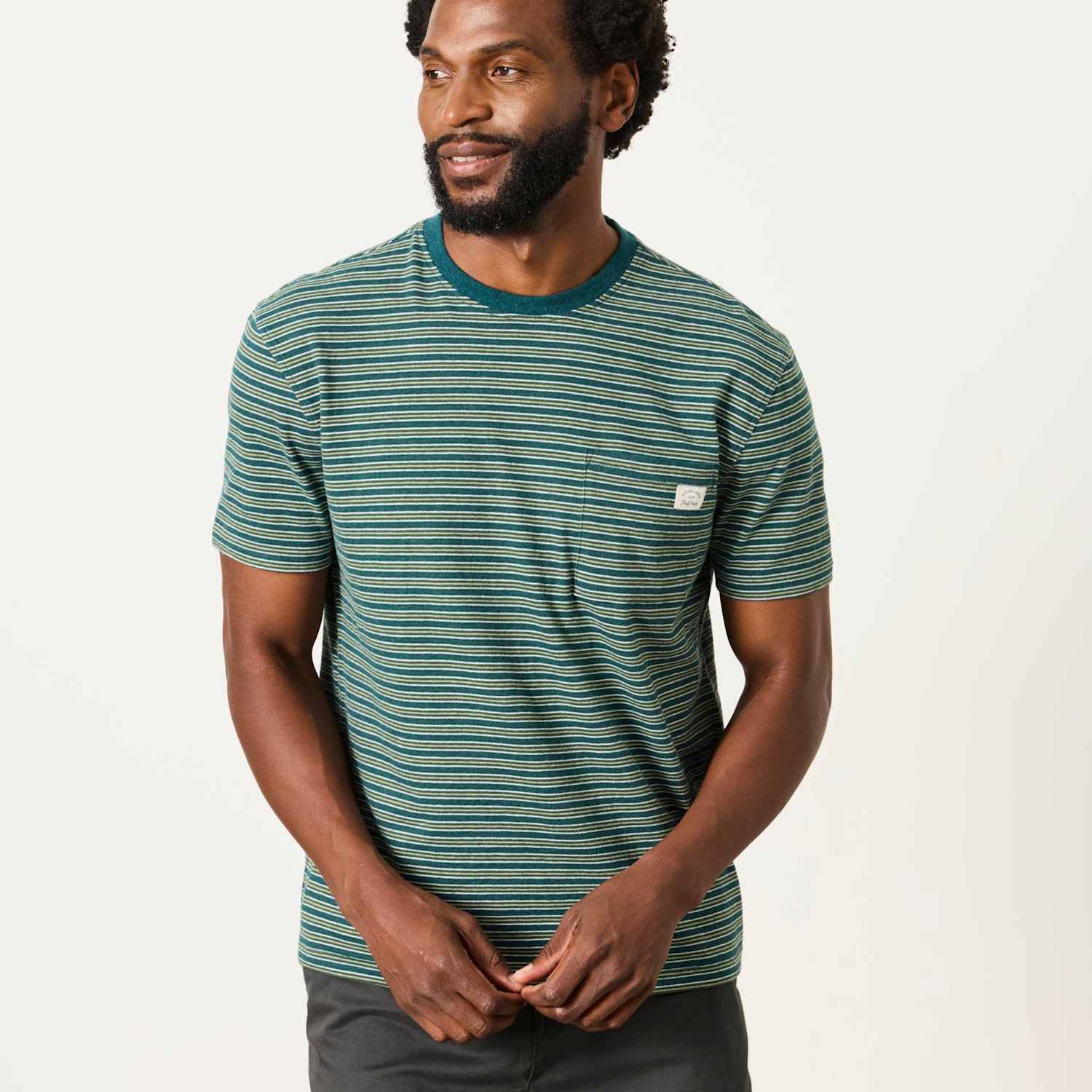 Fatface Men's Pure Cotton Striped T-Shirt - 3XL - Green Mix - Available at M&S